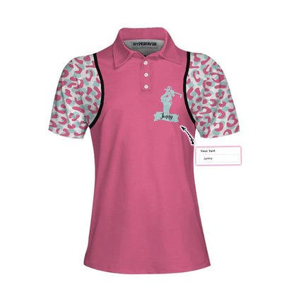 Golf Custom Name Women Polo Shirt, A Bad Day Of Golf Always Beats A Good Day Of Work Pink Leopard Personalized Women Polo Shirts, Gift For Ladies - Amzanimalsgift
