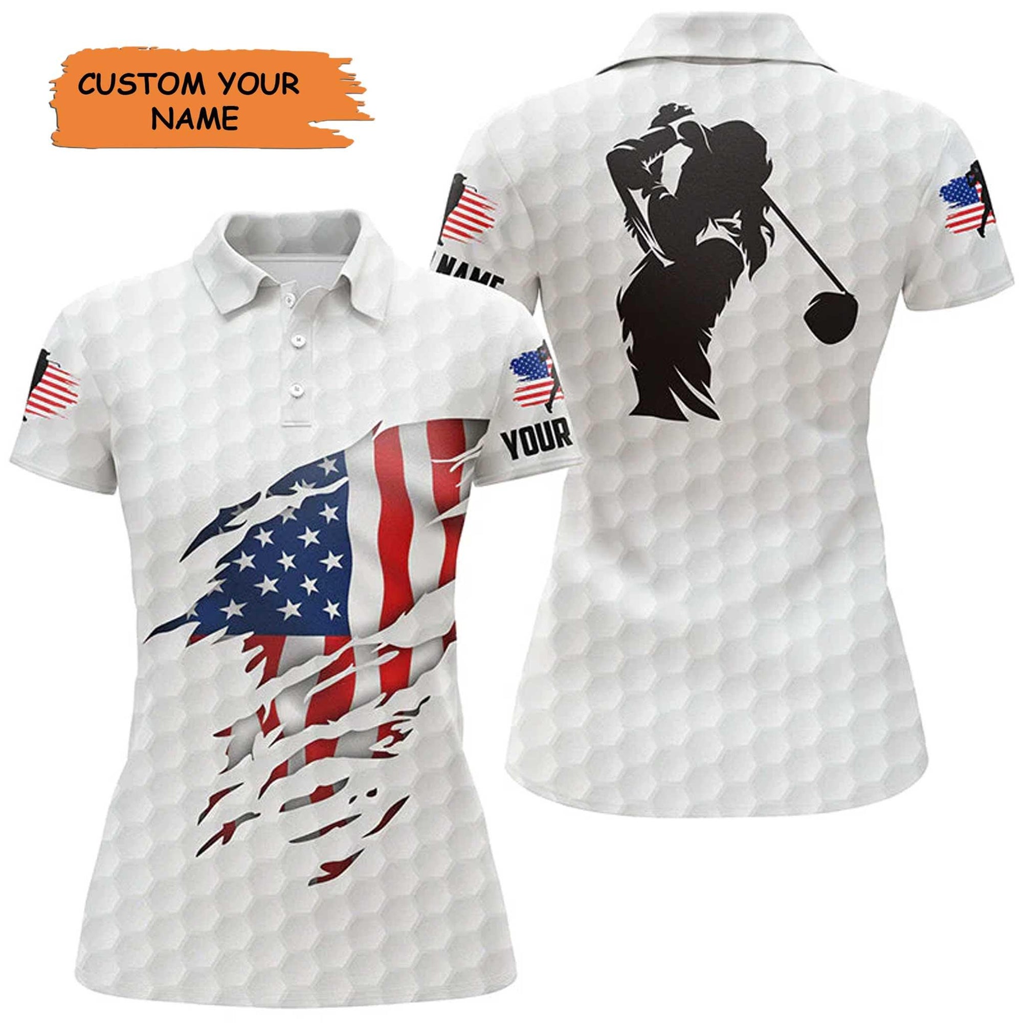 Golf Custom Name Women Polo Shirt, American Flag Patriotic Personalized Outfit Women Polo Shirts, Golf Tops, Gift For Ladies, Golf Lovers, Golfers - Amzanimalsgift