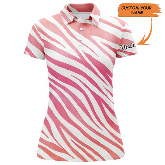 Golf Custom Name Women Polo Shirt, Beautiful Pink Zebra Pattern Personalized Women Polo Shirt - Perfect Gift For Ladies, Golfers, Golf Lovers - Amzanimalsgift