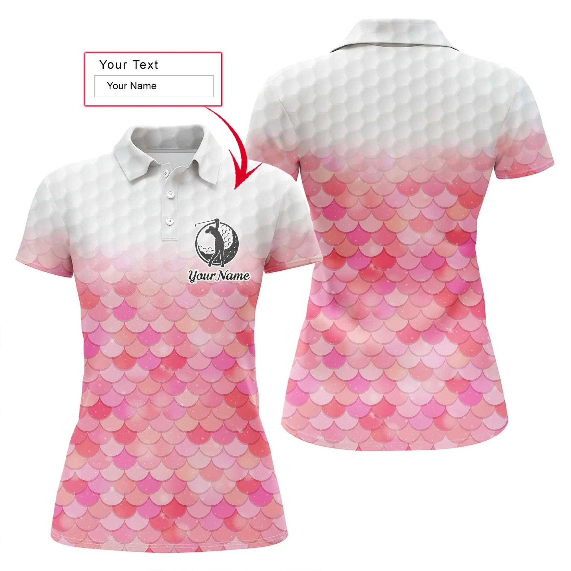 Golf Custom Name Women Polo Shirt, Bling Pink Mermaid Scales Pattern Personalized Women Polo Shirts, Golfing Gift For Ladies, Golfers, Golf Lovers - Amzanimalsgift