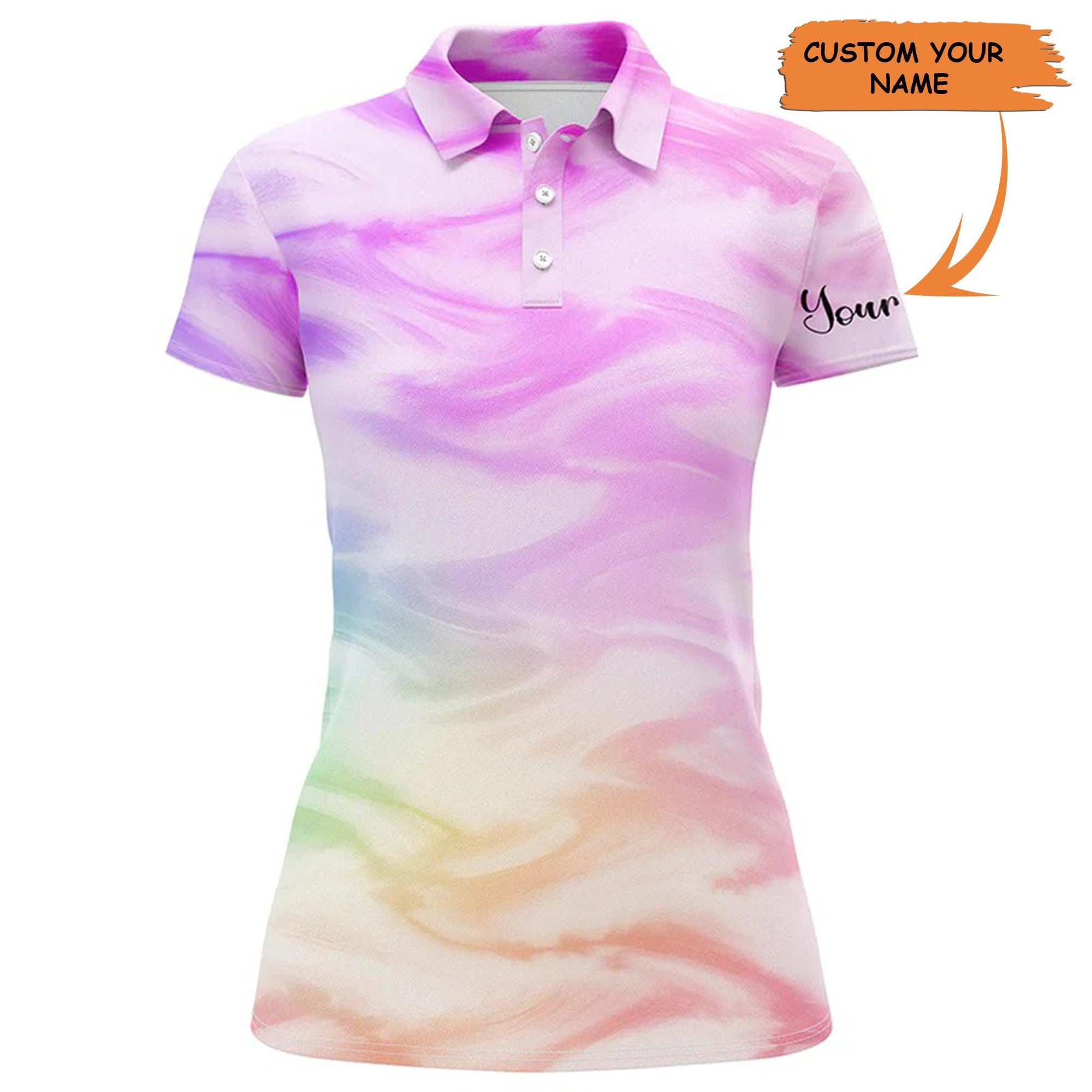 Golf Custom Name Women Polo Shirt, Colorful Watercolor Paint Personalized Women Polo Shirt - Perfect Gift For Ladies, Golf Lovers, Golfers - Amzanimalsgift