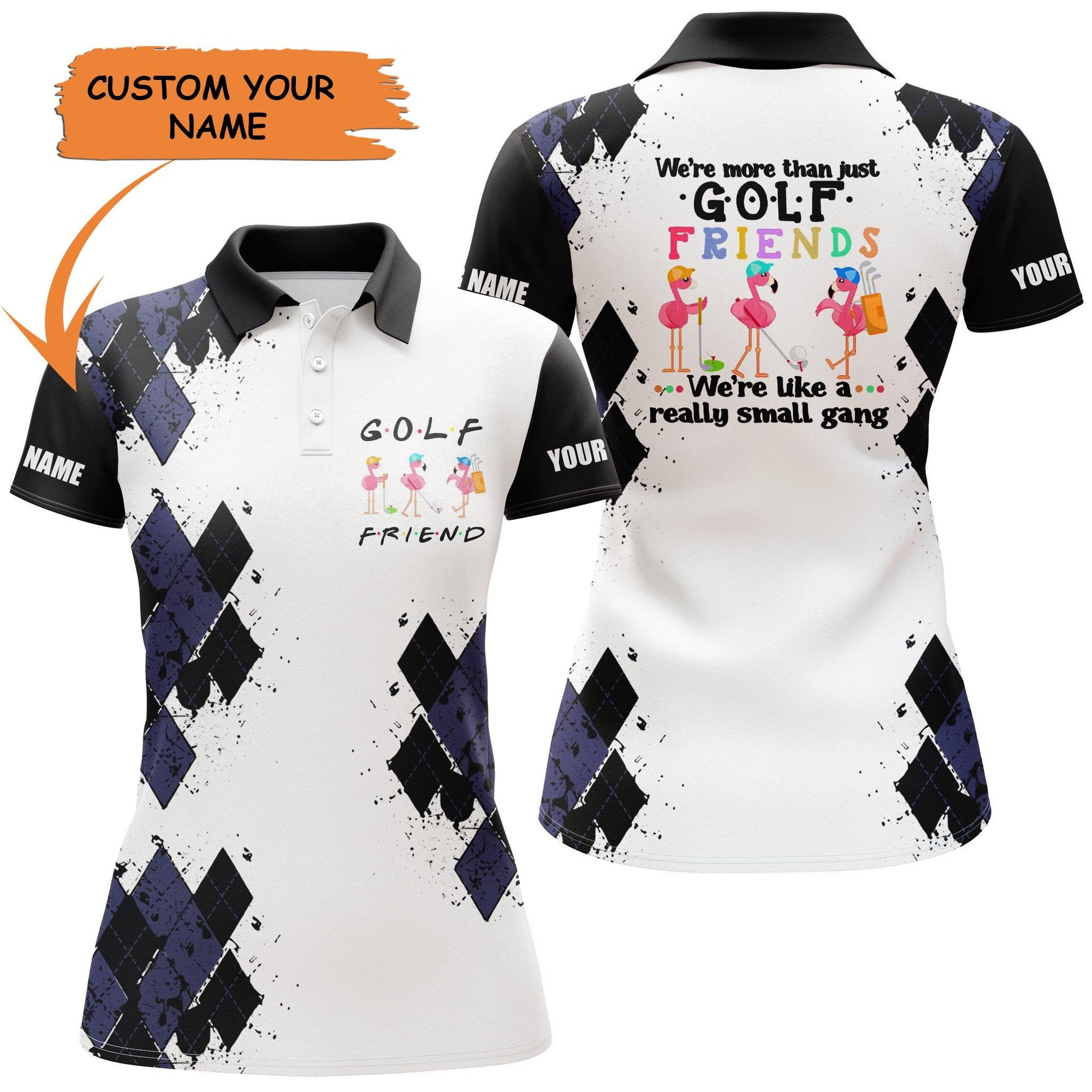 Golf Custom Name Women Polo Shirt, Flamingo Argyle Pattern Golf Friends Personalized Women Polo Shirt - Perfect Gift For Ladies, Golf Lovers, Golfers - Amzanimalsgift