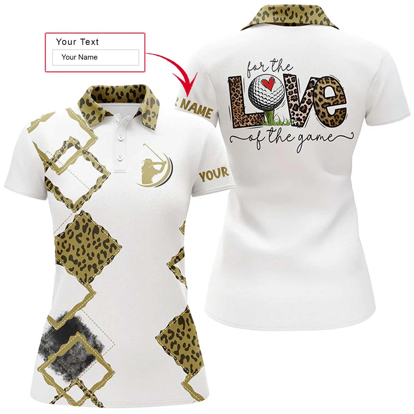 Golf Custom Name Women Polo Shirt, For The Love Of The Game, Leopard Golf Personalized Women Polo Shirts, Golfing Gift For Ladies, Golfers, Golf Lover - Amzanimalsgift