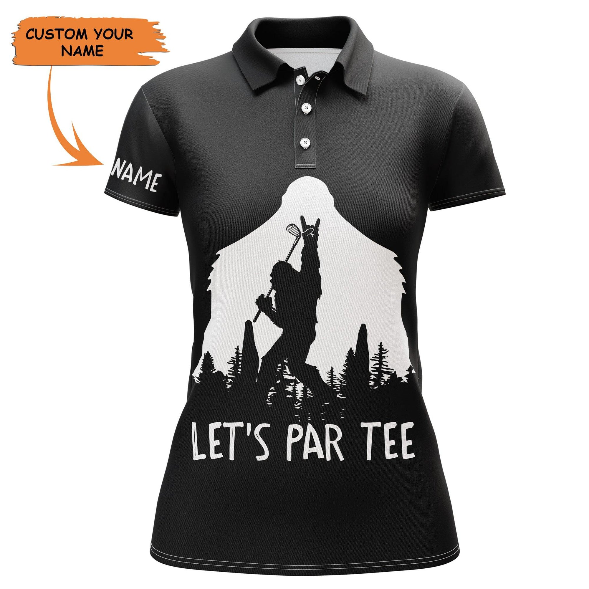 Golf Custom Name Women Polo Shirt, Funny Bigfoot Let's Par Tee Personalized Women Polo Shirt - Perfect Gift For Ladies, Golf Lovers, Golfers - Amzanimalsgift