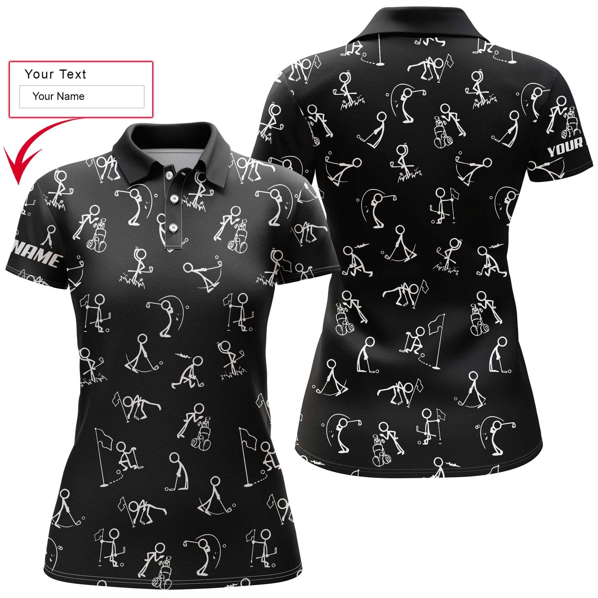 Golf Custom Name Women Polo Shirt, Funny Golf Pattern Black Personalized Outfit Women Polo Shirts, Golf Tops, Gift For Ladies, Golf Lovers, Golfers - Amzanimalsgift