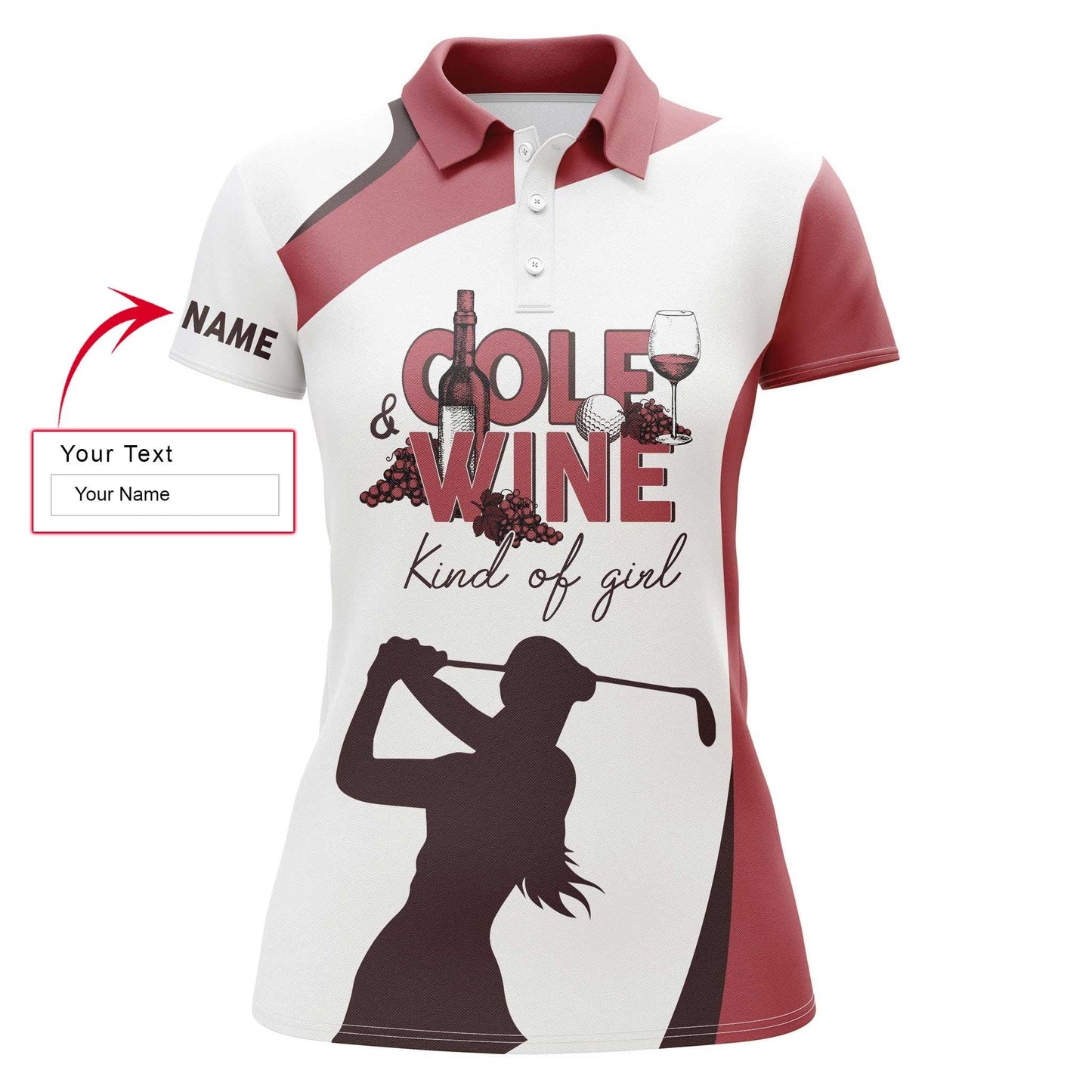 Golf Custom Name Women Polo Shirt, Golf & Wine Kind Of Girl, Red & White Golf Personalized Women Polo Shirts, Golfing Gift For Wine Lovers, Golfers - Amzanimalsgift