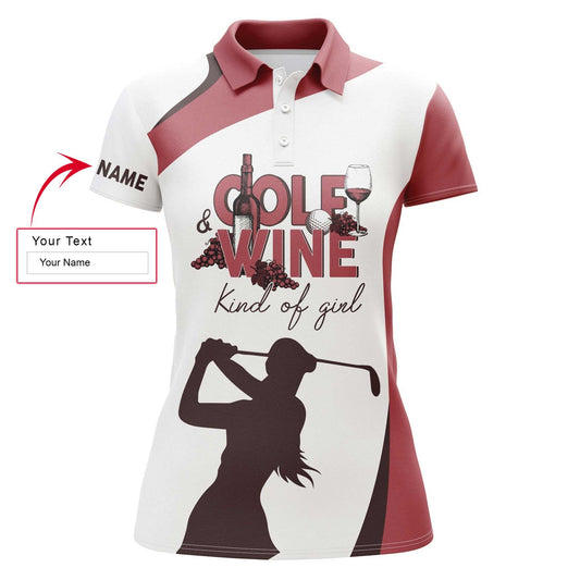 Golf Custom Name Women Polo Shirt, Golf & Wine Kind Of Girl, Red & White Golf Personalized Women Polo Shirts, Golfing Gift For Wine Lovers, Golfers - Amzanimalsgift