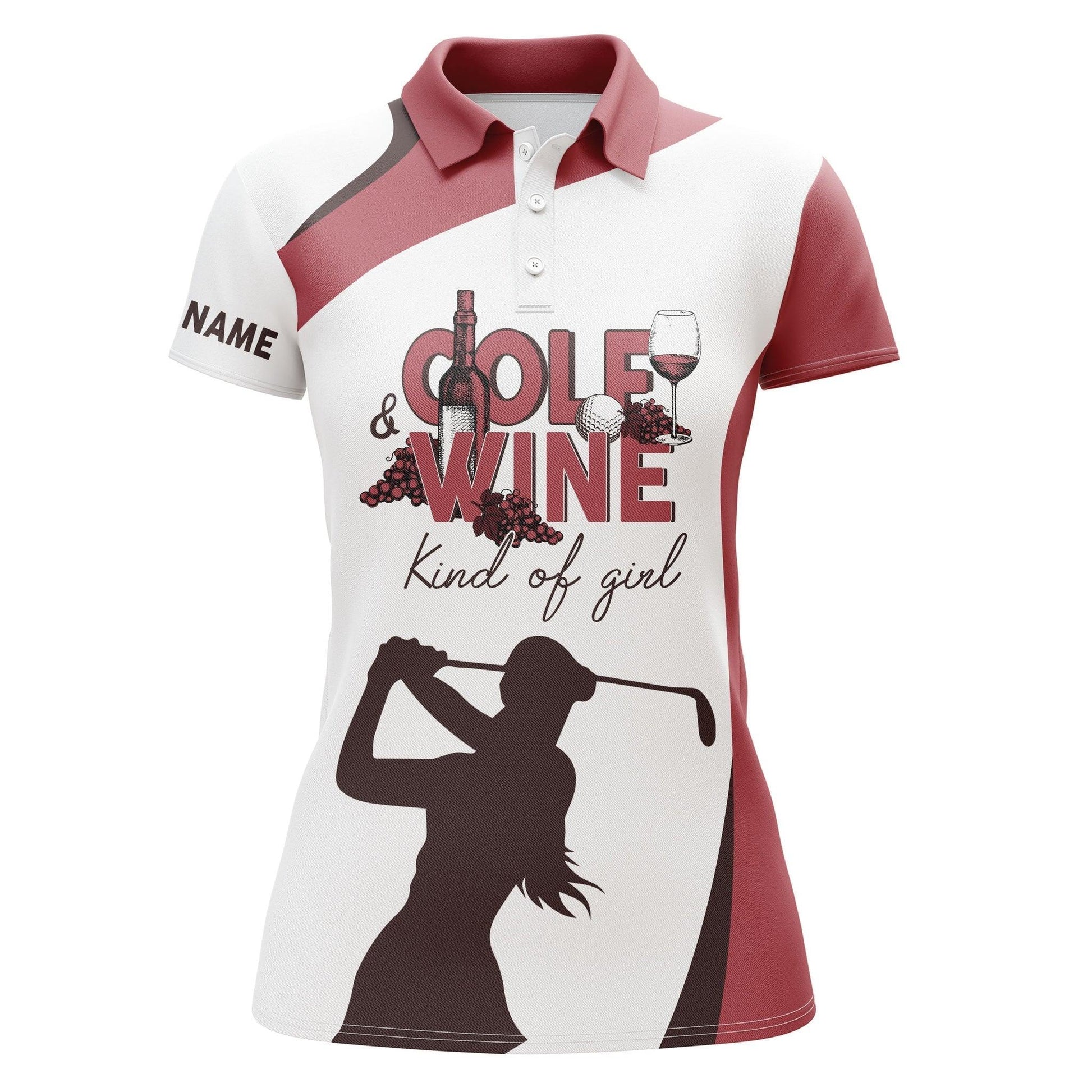 Golf Custom Name Women Polo Shirt, Golf & Wine Kind Of Girl, Red & White Golf Personalized Women Polo Shirts, Golfing Gift For Wine Lovers, Golfers - Amzanimalsgift