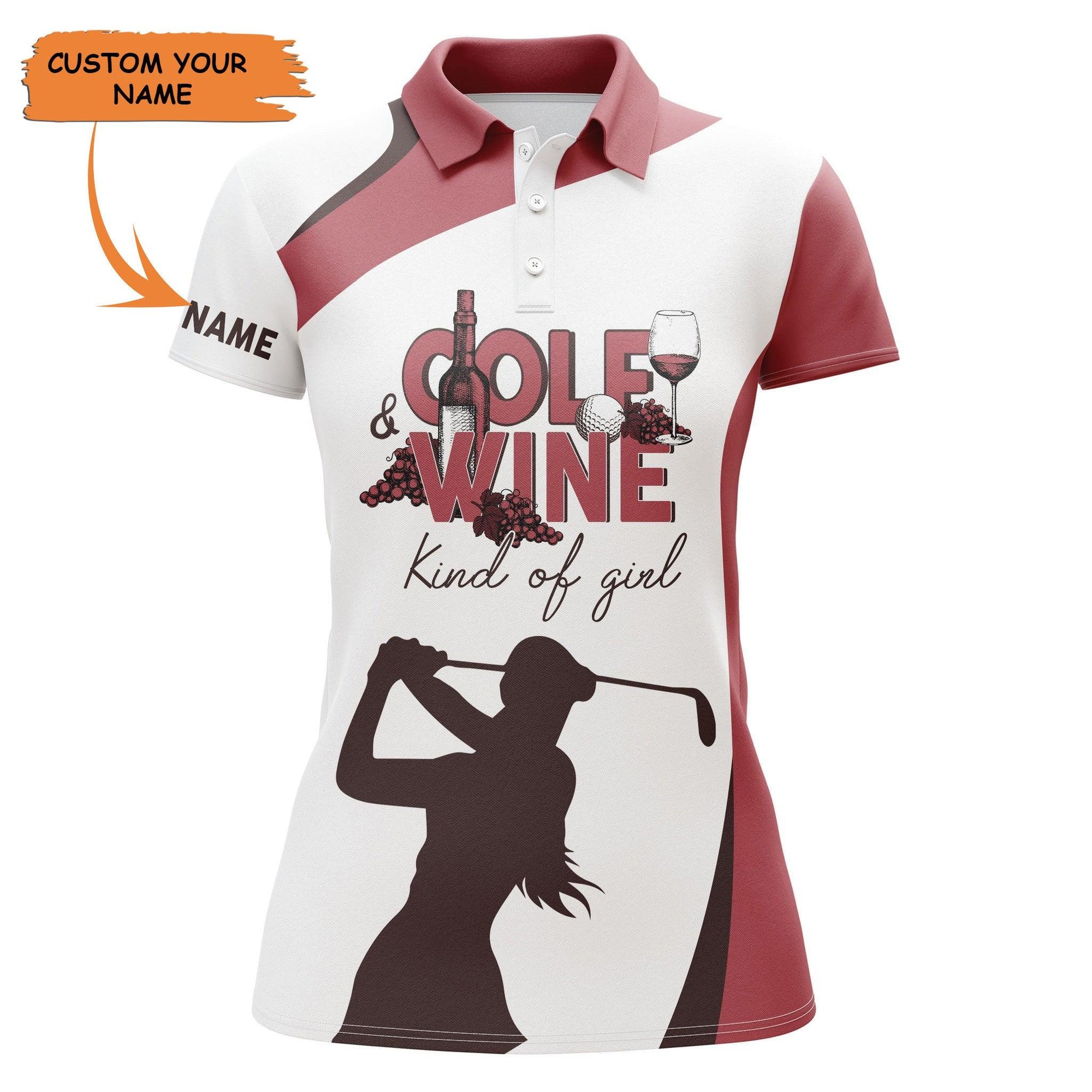 Golf Custom Name Women Polo Shirt, Golf & Wine Kind Of Girl Red & White Personalized Women Polo Shirt - Perfect Gift For Ladies, Golf Lovers, Golfers - Amzanimalsgift