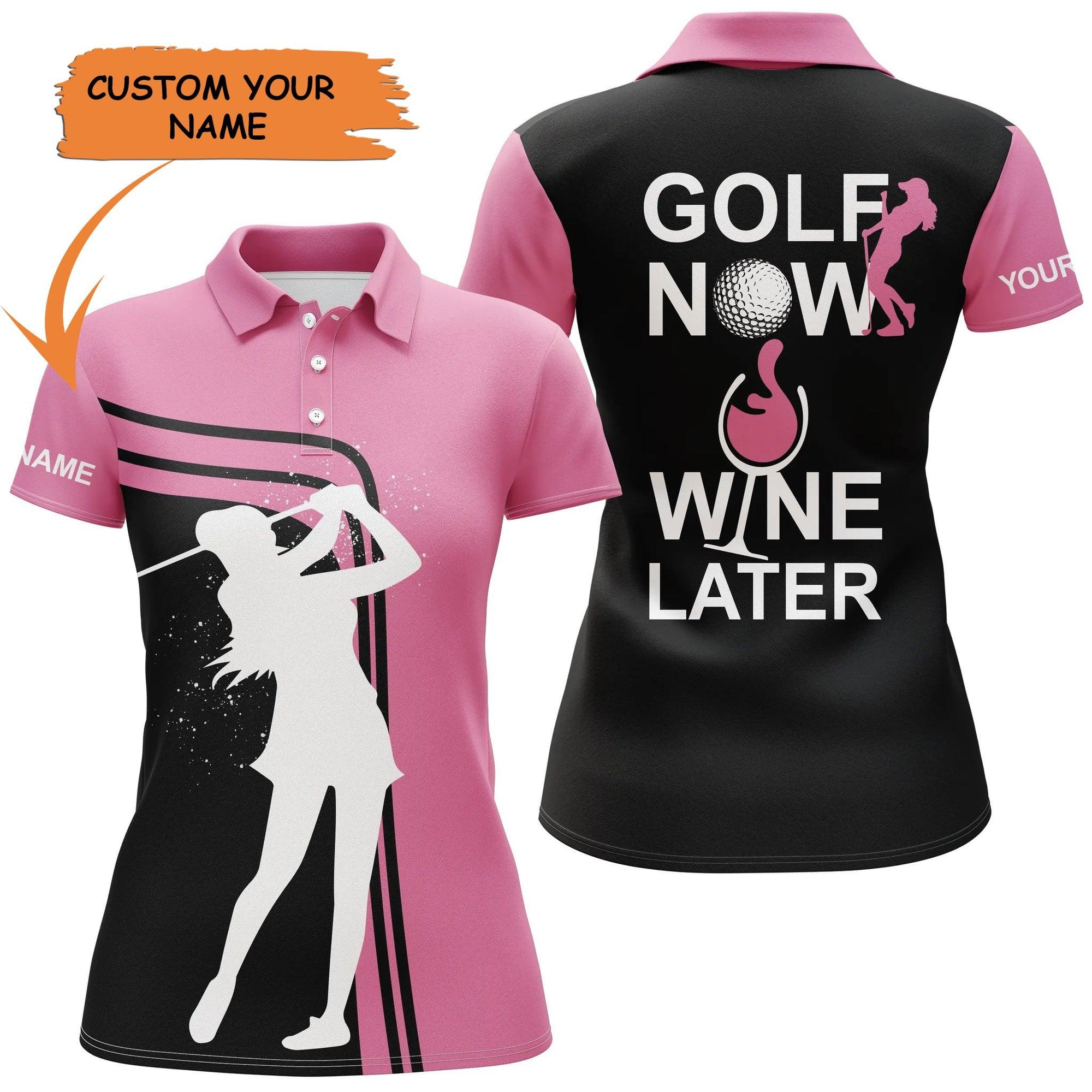 Golf Custom Name Women Polo Shirt, Golf Girl Golf Now Wine Later Personalized Women Polo Shirt - Perfect Gift For Ladies, Golf Lovers, Golfers - Amzanimalsgift