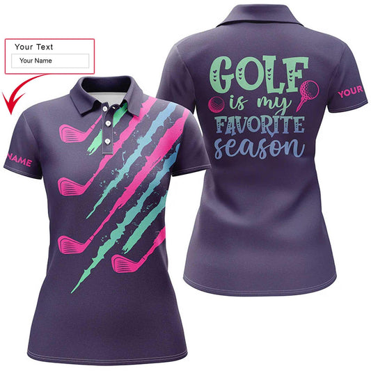 Golf Custom Name Women Polo Shirt, Golf Is My Favorite Season, Purple Gradient Personalized Women Polo Shirts, Gift For Golfers, Ladies, Golf Lovers - Amzanimalsgift