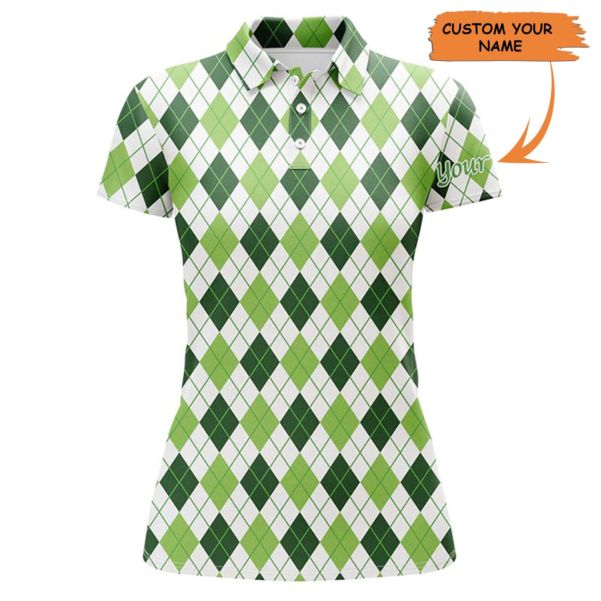 Golf Custom Name Women Polo Shirt, Green Argyle St Patrick's Day Pattern Personalized Women Polo Shirt - Perfect Gift For Ladies, Golf Lovers, Golfers - Amzanimalsgift