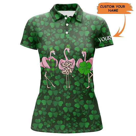 Golf Custom Name Women Polo Shirt, Green Clover St Patrick Day Background Personalized Women Polo Shirt, Perfect Gift For Ladies, Golf Lovers, Golfers - Amzanimalsgift