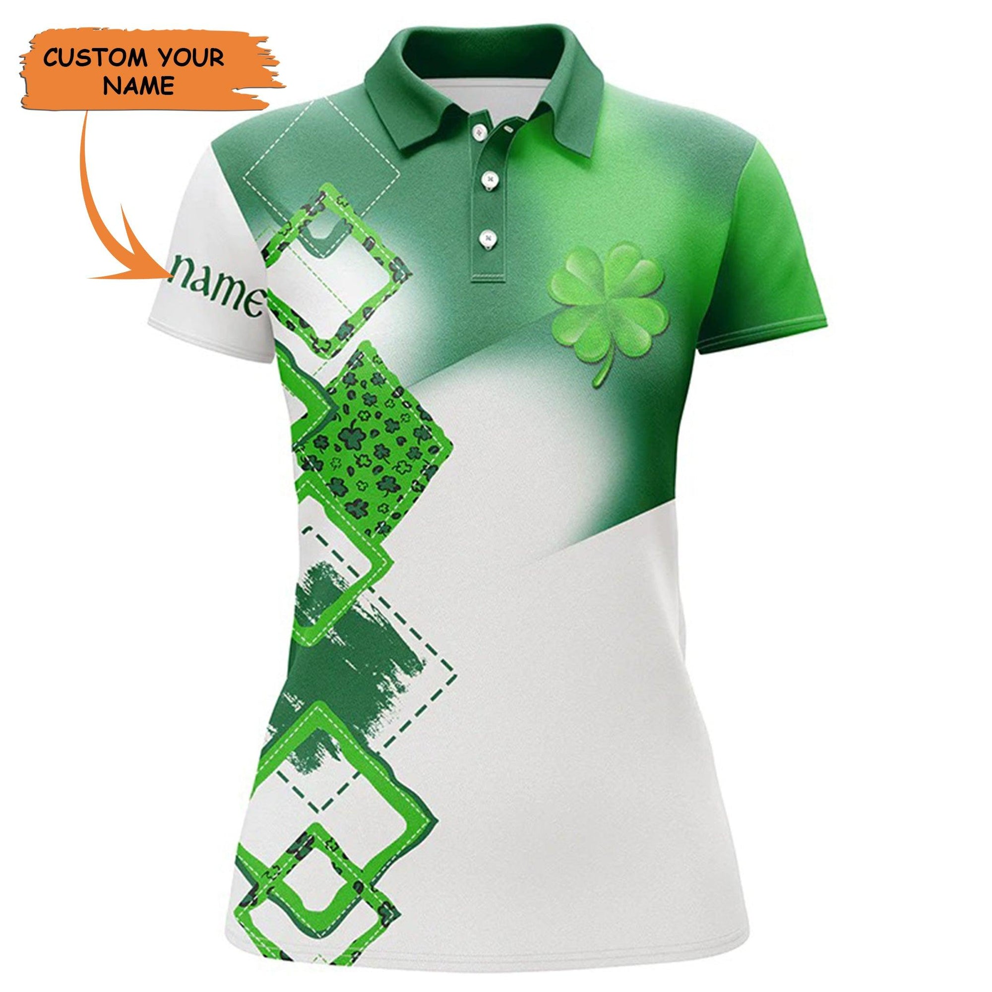 Golf Custom Name Women Polo Shirt, Green Clover St Patrick Day Personalized Women Polo Shirt - Perfect Gift For Ladies, Golf Lovers, Golfers - Amzanimalsgift