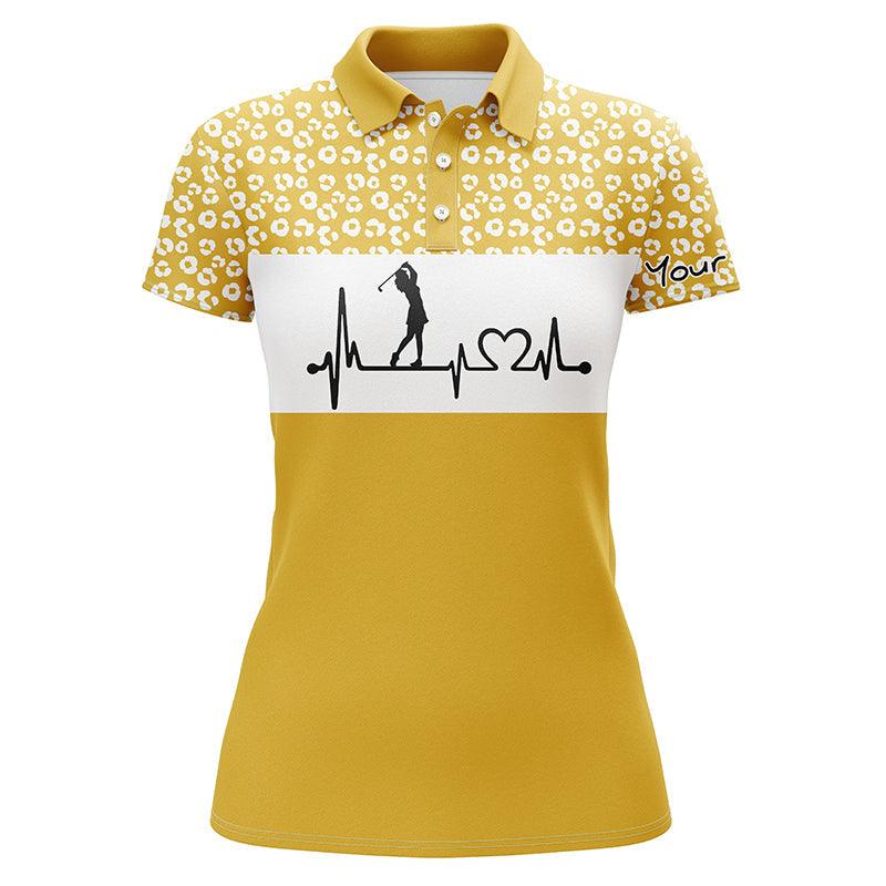 Golf Custom Name Women Polo Shirt, Heartbeat Leopard Pattern Personalized Women Polo Shirts, Best Golfing Gift For Ladies, Golf Lovers, Golfers - Amzanimalsgift