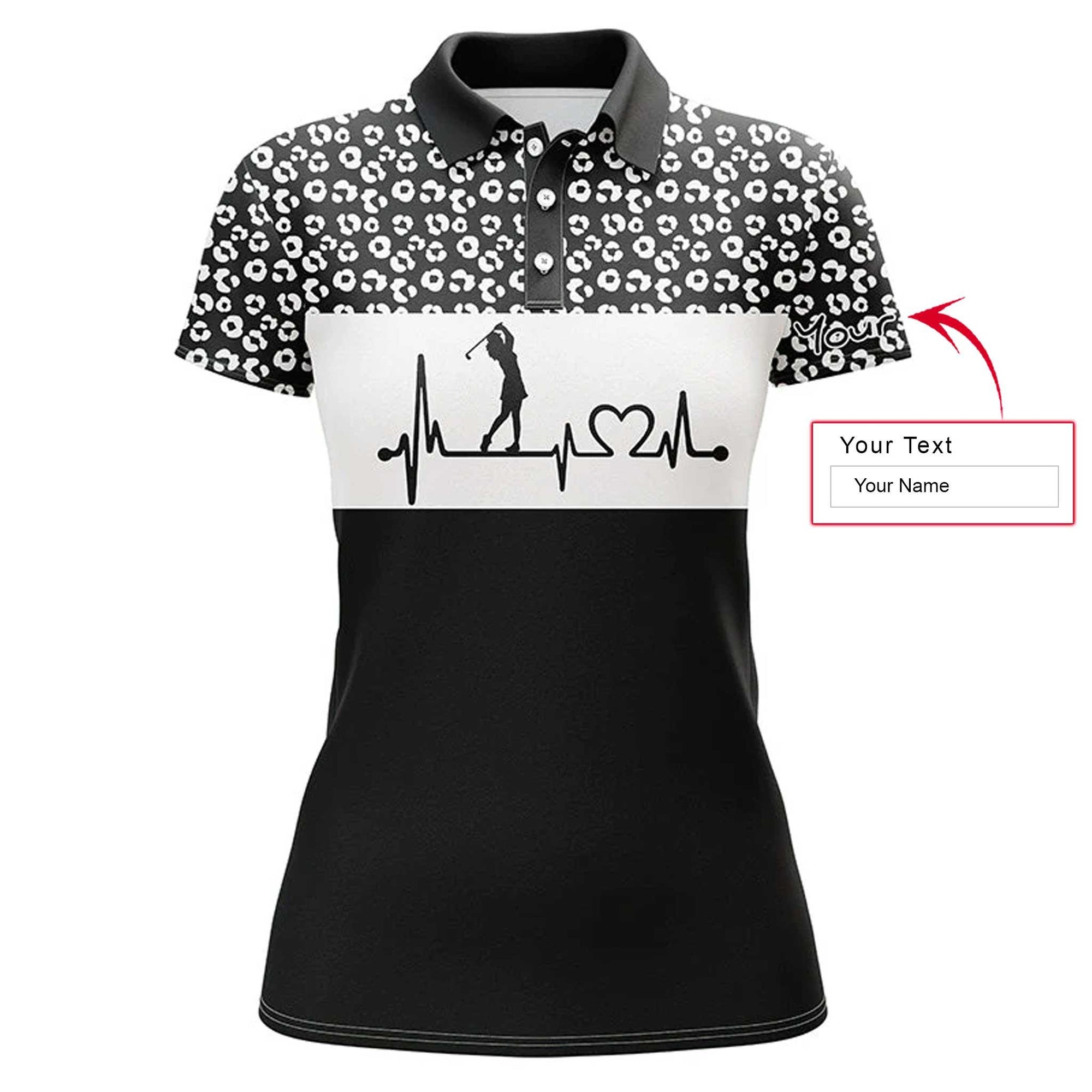 Golf Custom Name Women Polo Shirt, Heartbeat Leopard Pattern Personalized Women Polo Shirts, Best Golfing Gift For Ladies, Golf Lovers, Golfers - Amzanimalsgift