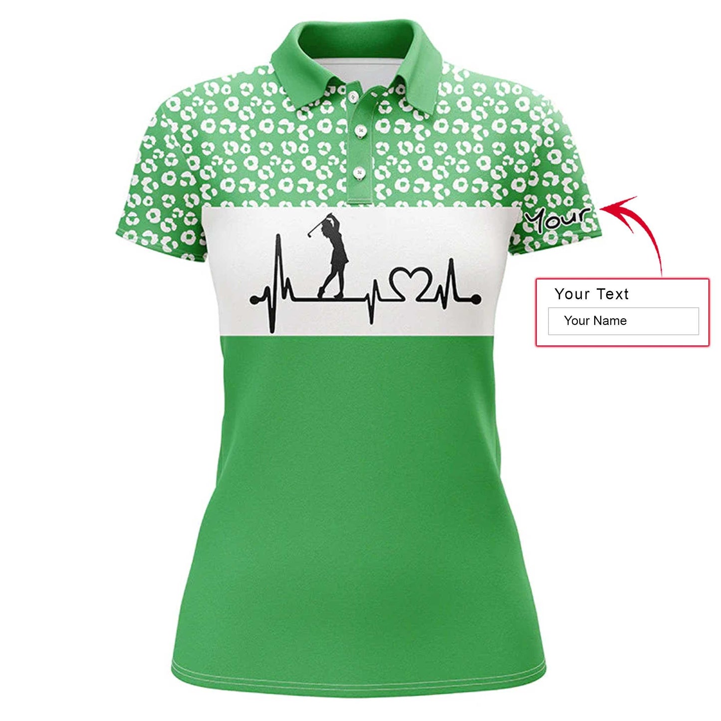 Golf Custom Name Women Polo Shirt, Heartbeat Leopard Pattern Personalized Women Polo Shirts, Best Golfing Gift For Ladies, Golf Lovers, Golfers - Amzanimalsgift