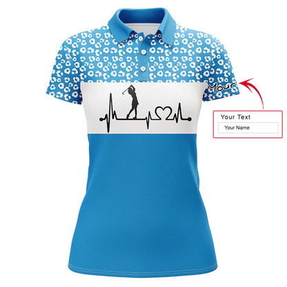 Golf Custom Name Women Polo Shirt, Heartbeat Leopard Pattern Personalized Women Polo Shirts, Best Golfing Gift For Ladies, Golf Lovers, Golfers - Amzanimalsgift