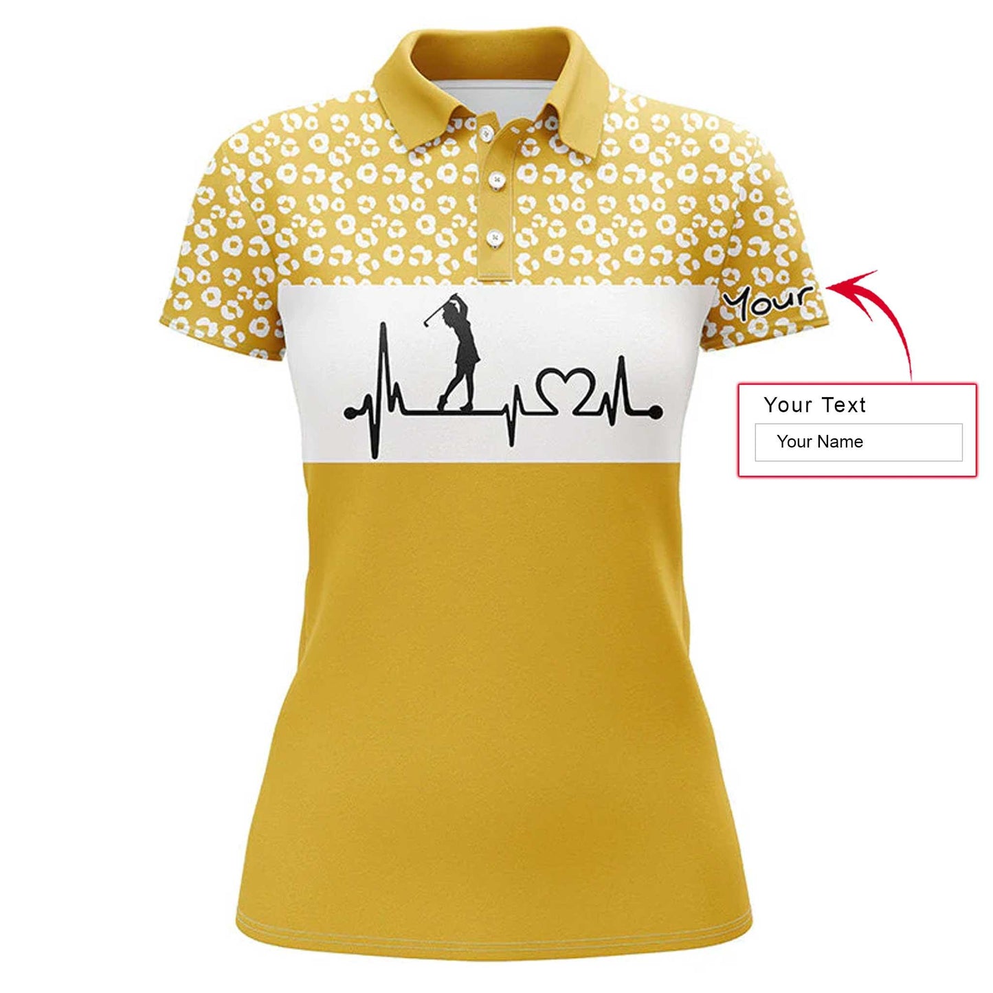 Golf Custom Name Women Polo Shirt, Heartbeat Leopard Pattern Personalized Women Polo Shirts, Best Golfing Gift For Ladies, Golf Lovers, Golfers - Amzanimalsgift