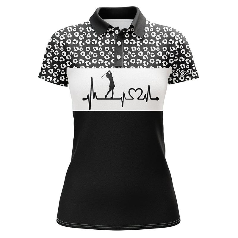 Golf Custom Name Women Polo Shirt, Heartbeat Leopard Pattern Personalized Women Polo Shirts, Best Golfing Gift For Ladies, Golf Lovers, Golfers - Amzanimalsgift