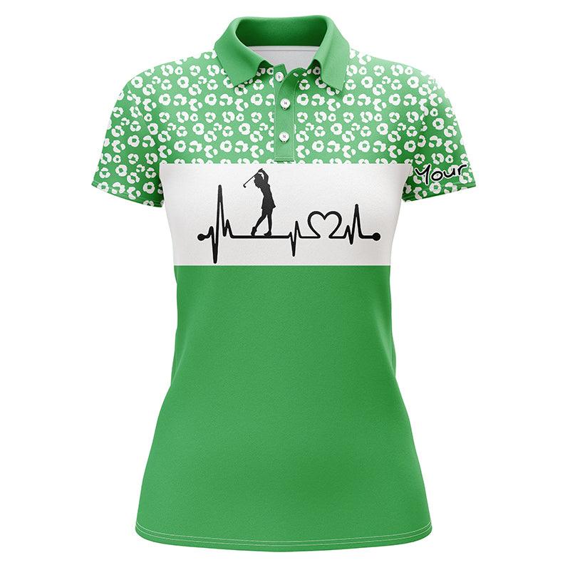 Golf Custom Name Women Polo Shirt, Heartbeat Leopard Pattern Personalized Women Polo Shirts, Best Golfing Gift For Ladies, Golf Lovers, Golfers - Amzanimalsgift