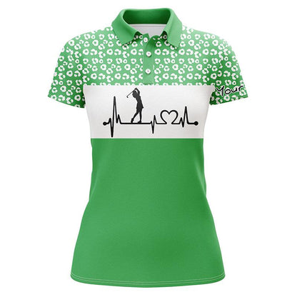 Golf Custom Name Women Polo Shirt, Heartbeat Leopard Pattern Personalized Women Polo Shirts, Best Golfing Gift For Ladies, Golf Lovers, Golfers - Amzanimalsgift