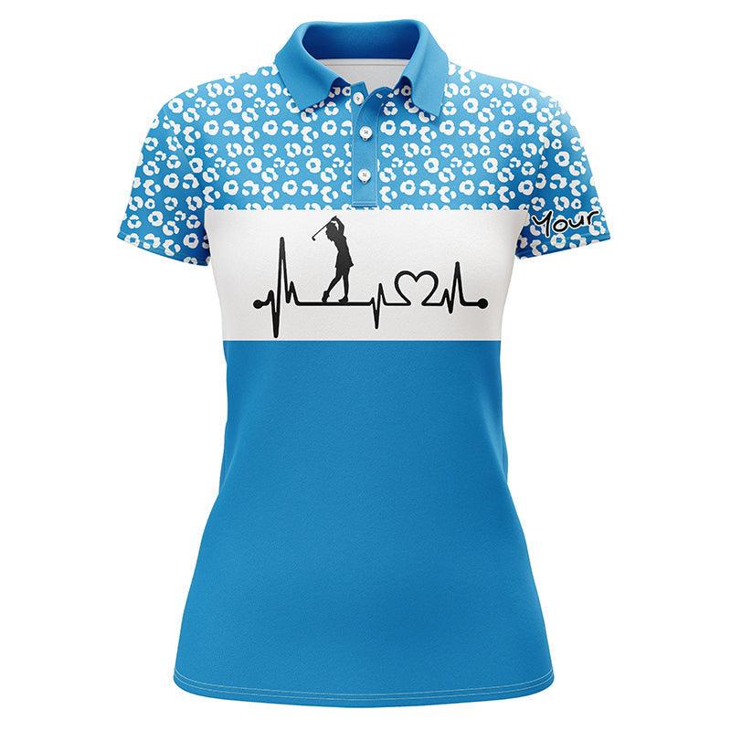 Golf Custom Name Women Polo Shirt, Heartbeat Leopard Pattern Personalized Women Polo Shirts, Best Golfing Gift For Ladies, Golf Lovers, Golfers - Amzanimalsgift