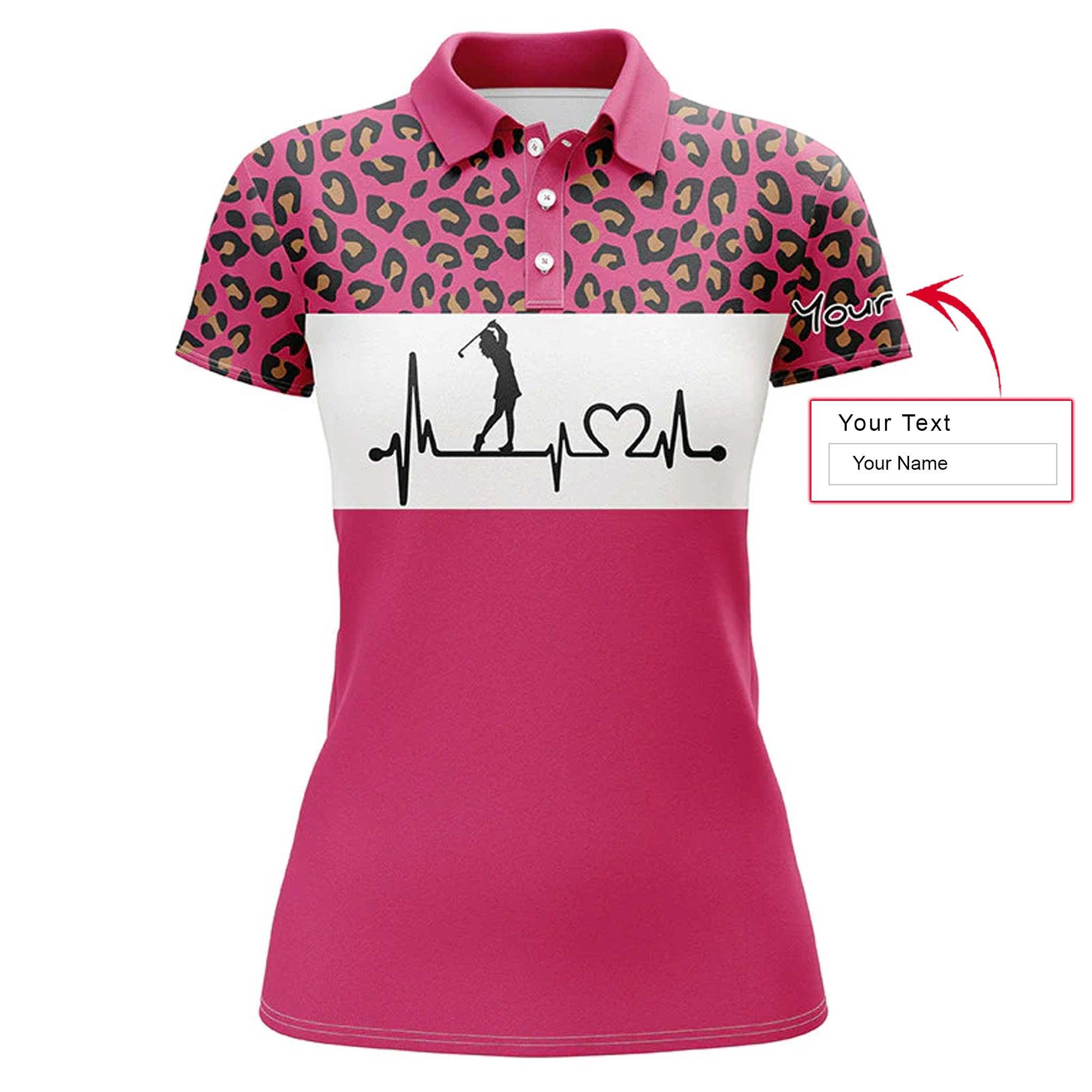 Golf Custom Name Women Polo Shirt, Heartbeat Leopard Pattern Personalized Women Polo Shirts, Best Golfing Gift For Ladies, Golfers, Golf Lovers - Amzanimalsgift
