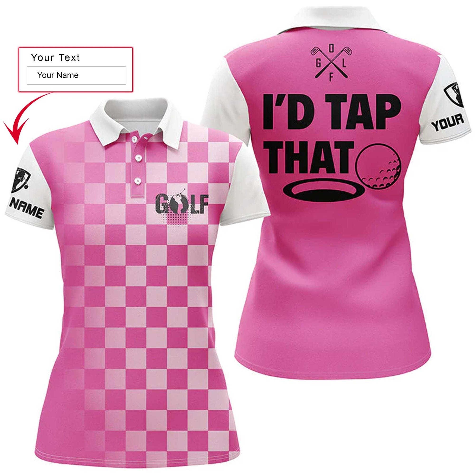 Golf Custom Name Women Polo Shirt, I'd Tap That Pink Personalized Women Polo Shirts, Perfect Gift For Ladies, Golf Lovers, Golfers - Amzanimalsgift