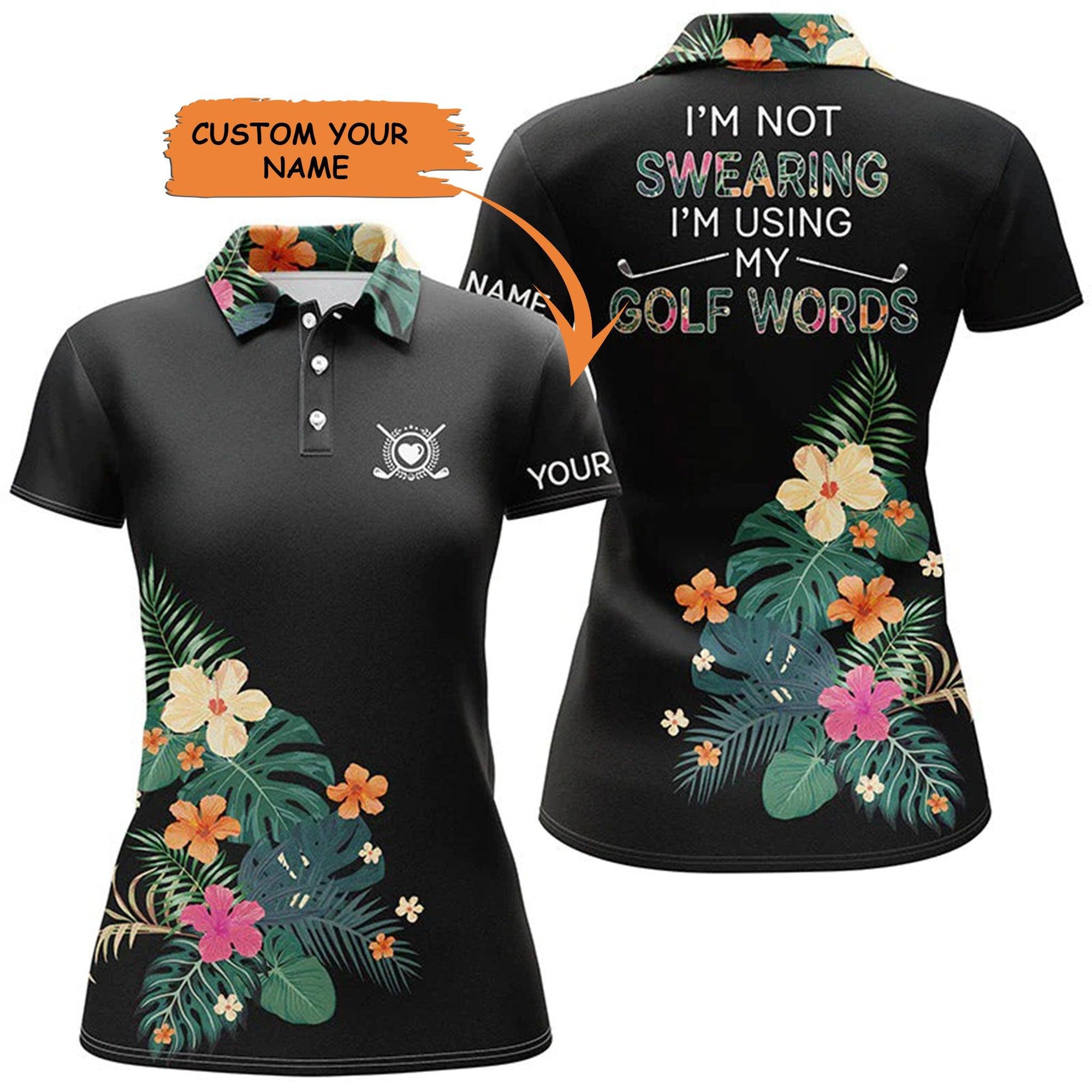 Golf Custom Name Women Polo Shirt, I'm Using My Golf Words Tropical Plants Personalized Women Polo Shirt - Gift For Ladies, Golf Lovers, Golfers - Amzanimalsgift