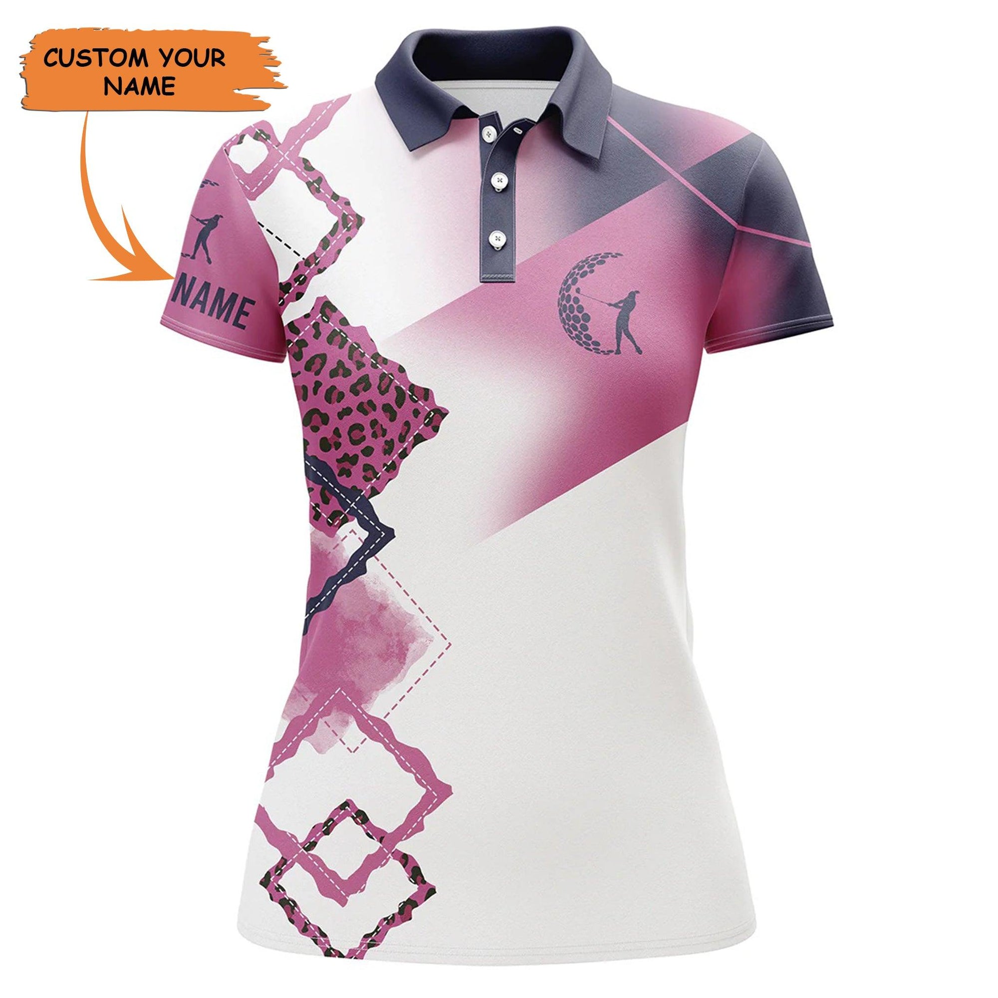 Golf Custom Name Women Polo Shirt, Leopard Pattern Multi-color Personalized Women Polo Shirt- Perfect Gift For Ladies, Golf Lovers, Golfers - Amzanimalsgift