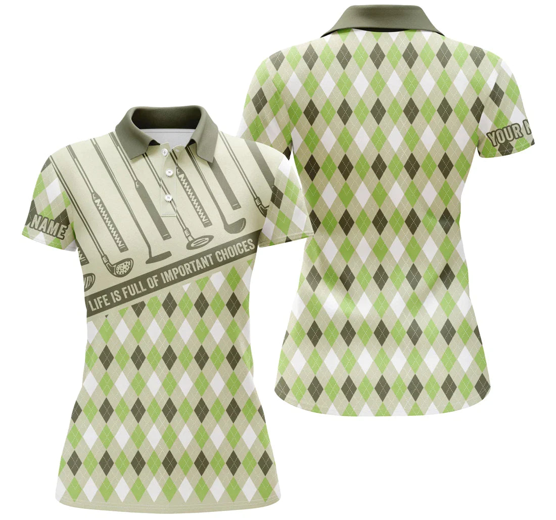 Golf Custom Name Women Polo Shirt, Life Is Full Of Important Choices, Argyle Pattern Personalized Women Polo Shirts, Gift For Ladies, Team Golfer - Amzanimalsgift