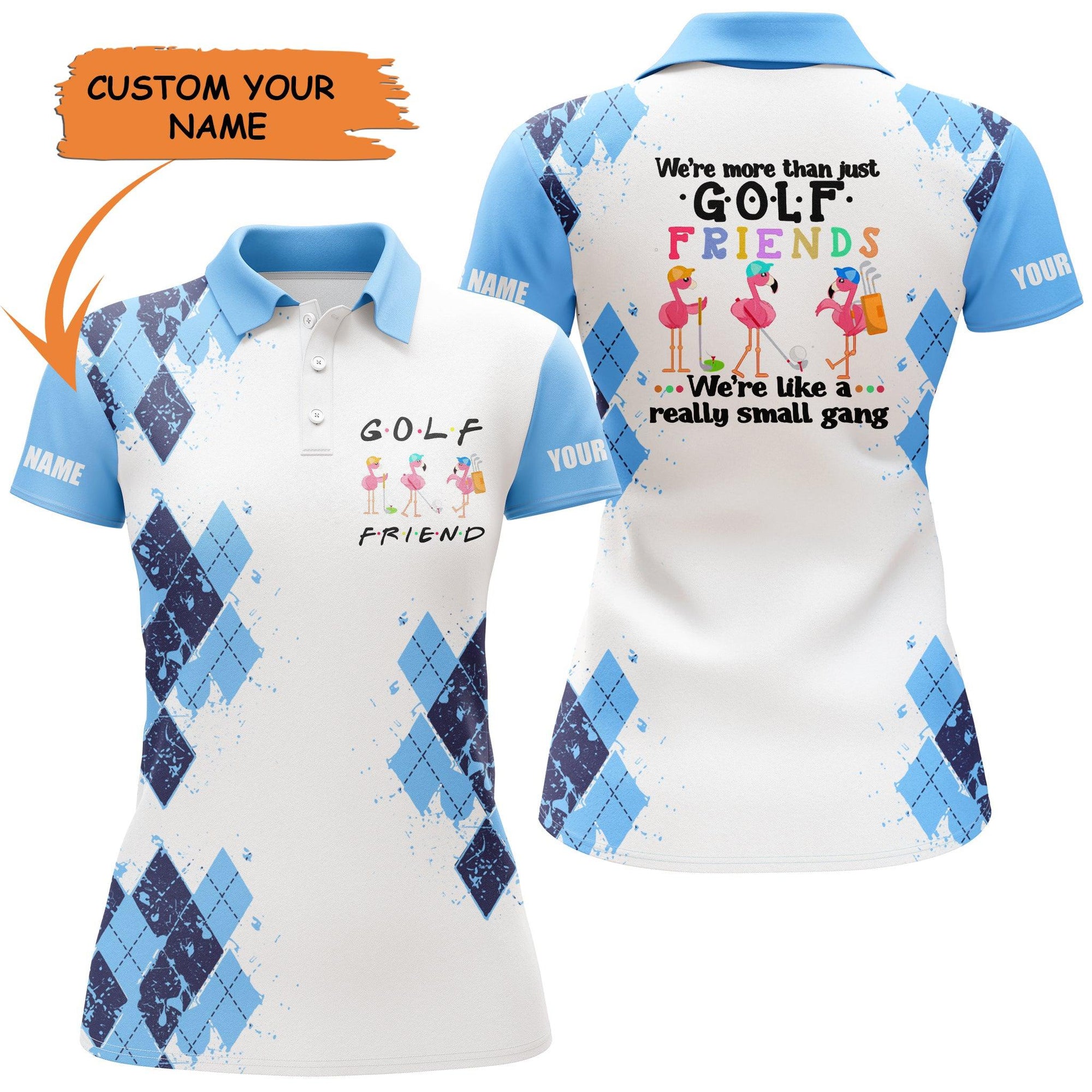 Golf Custom Name Women Polo Shirt, Light Blue Flamingo Play Golf Golf Friend Personalized Women Polo Shirt - Gift For Ladies, Golf Lovers, Golfers - Amzanimalsgift