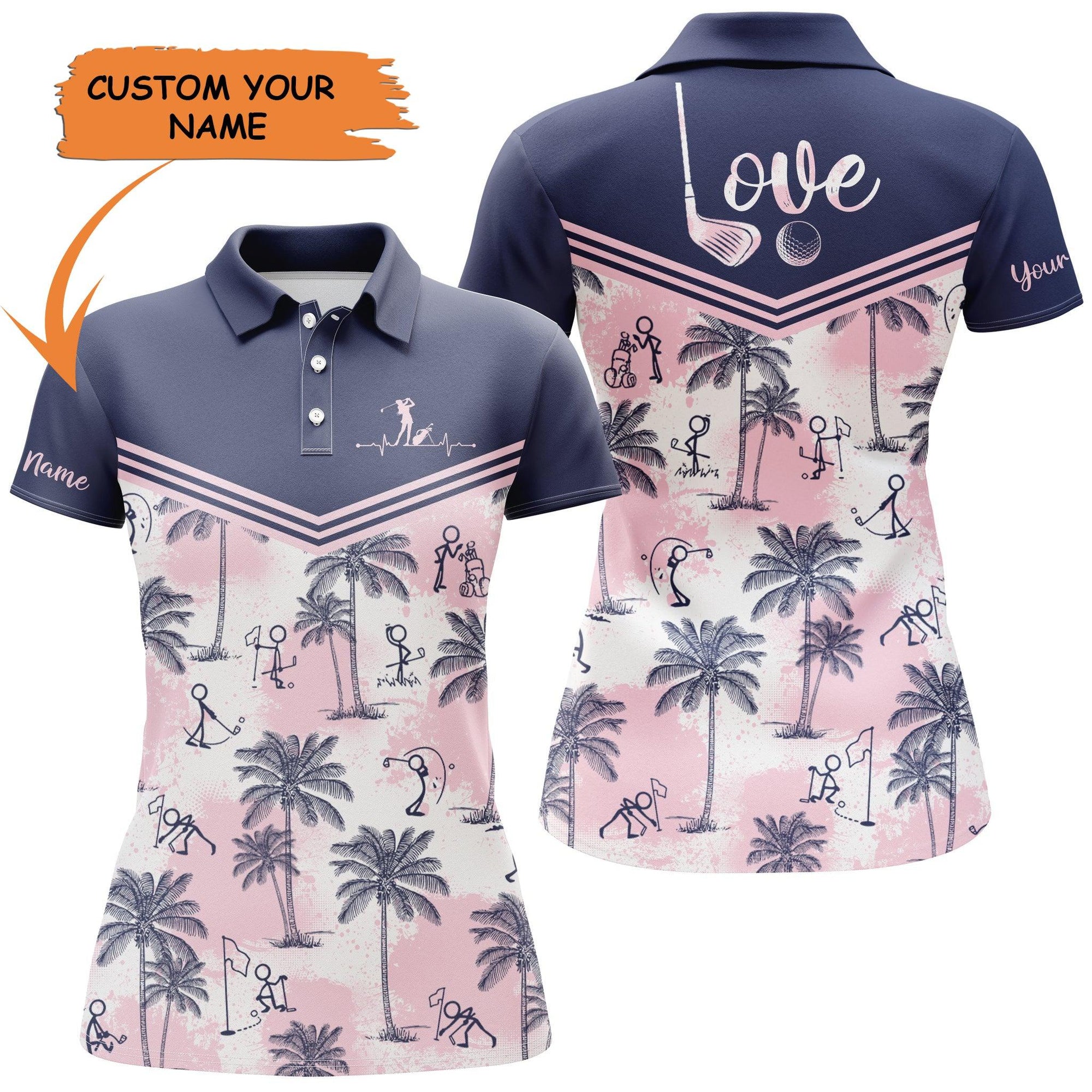 Golf Custom Name Women Polo Shirt, Love Pink Tropical Pattern Personalized Women Polo Shirt - Perfect Gift For Ladies, Girls, Golf Lovers, Golfers - Amzanimalsgift