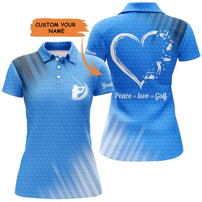 Golf Custom Name Women Polo Shirt, Peace Love Golf Heart Multi-color Personalized Women Polo Shirt - Perfect Gift For Ladies, Golf Lovers, Golfers - Amzanimalsgift
