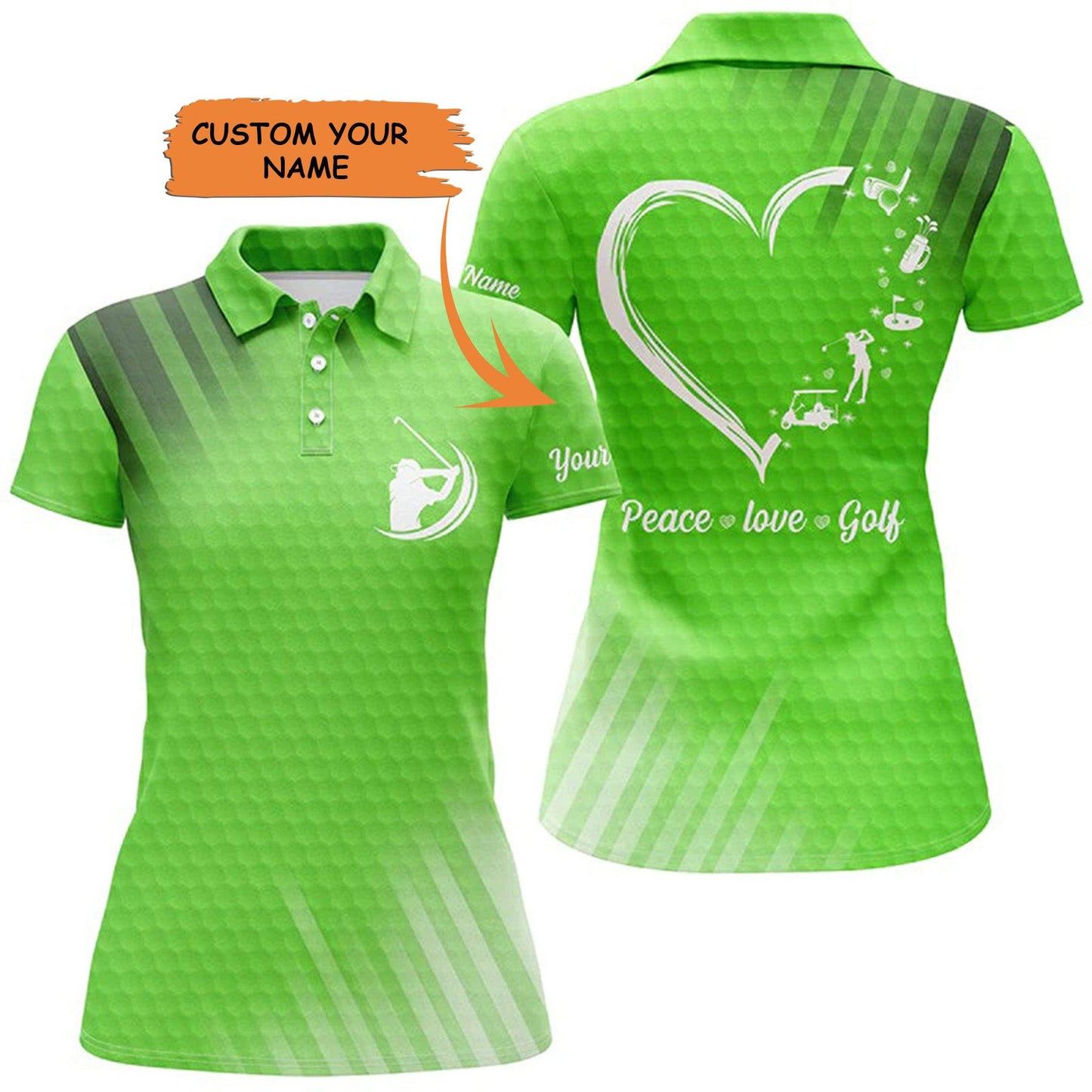 Golf Custom Name Women Polo Shirt, Peace Love Golf Heart Multi-color Personalized Women Polo Shirt - Perfect Gift For Ladies, Golf Lovers, Golfers - Amzanimalsgift