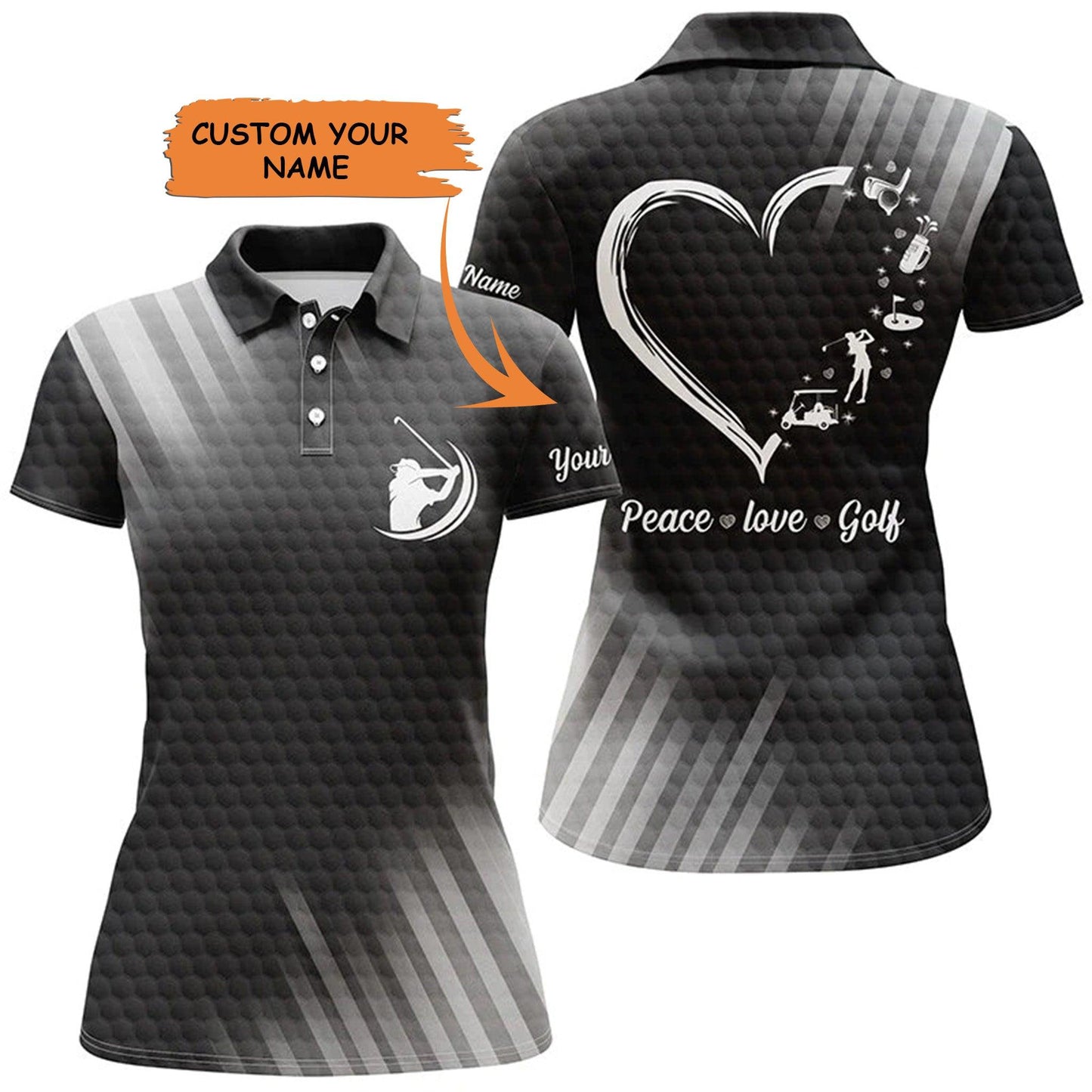 Golf Custom Name Women Polo Shirt, Peace Love Golf Heart Multi-color Personalized Women Polo Shirt - Perfect Gift For Ladies, Golf Lovers, Golfers - Amzanimalsgift