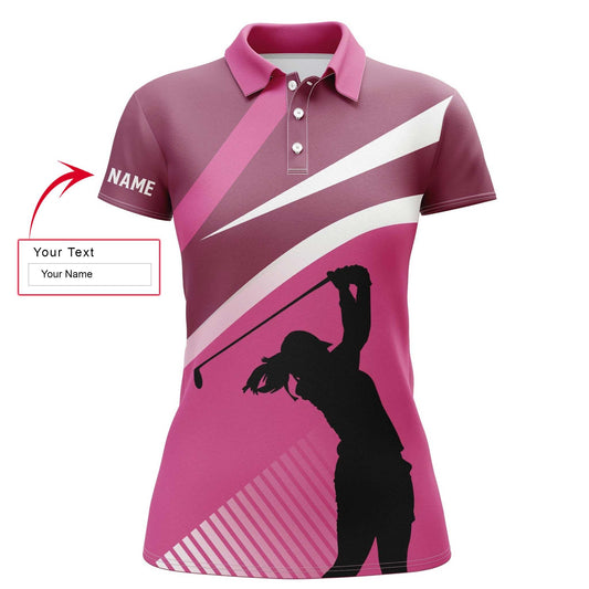 Golf Custom Name Women Polo Shirt, Personalized Pink Women Polo Shirts, Gift For Golfers, Ladies, Golf Sport Lovers - Amzanimalsgift