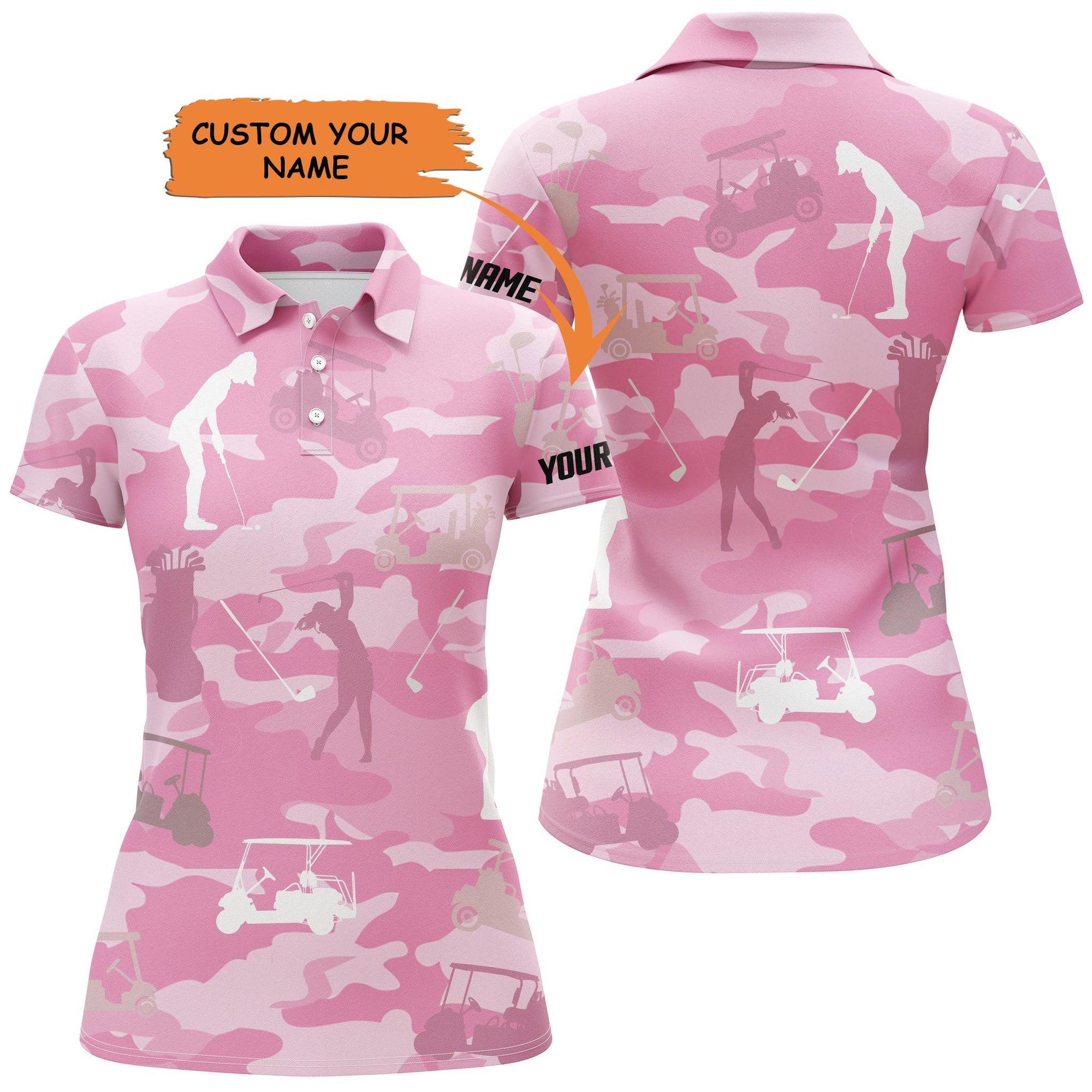 Golf Custom Name Women Polo Shirt, Pink Camo Girl Golf Pattern Personalized Women Polo Shirt - Perfect Gift For Ladies, Golf Lovers, Golfers - Amzanimalsgift