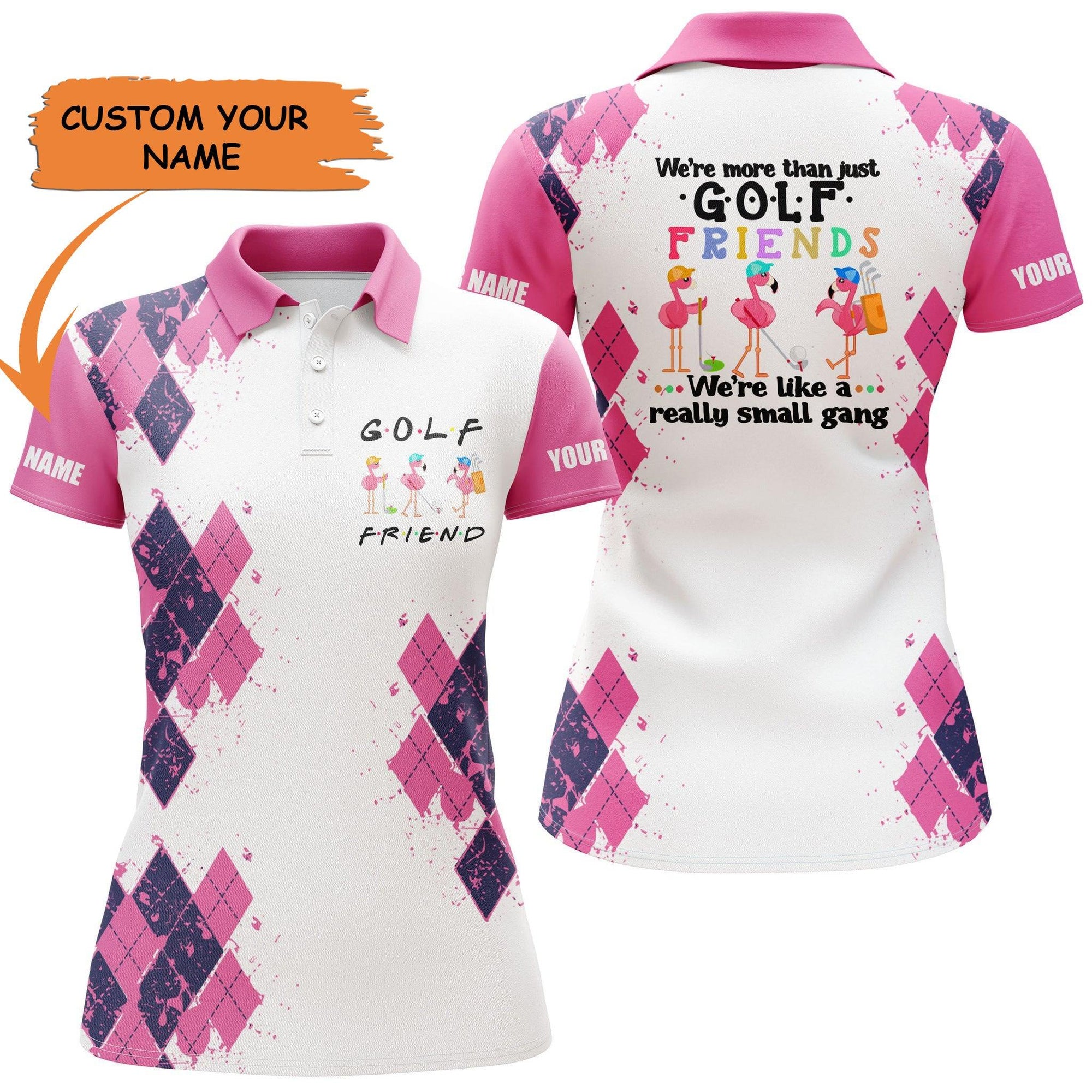 Golf Custom Name Women Polo Shirt, Pink Golf Friends Flamingo Personalized Women Polo Shirt - Perfect Gift For Ladies, Golf Lovers, Golfers - Amzanimalsgift