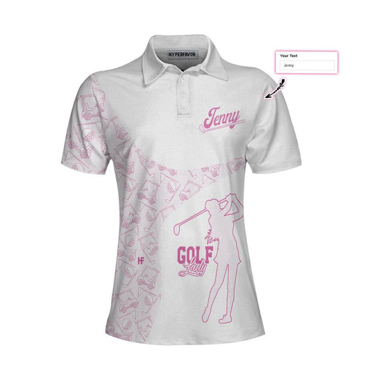 Golf Custom Name Women Polo Shirt, Pink Pattern Golf Girl White And Pink Personalized Women Polo Shirts, Gift For Ladies, Golf Lovers, Female Golfers - Amzanimalsgift