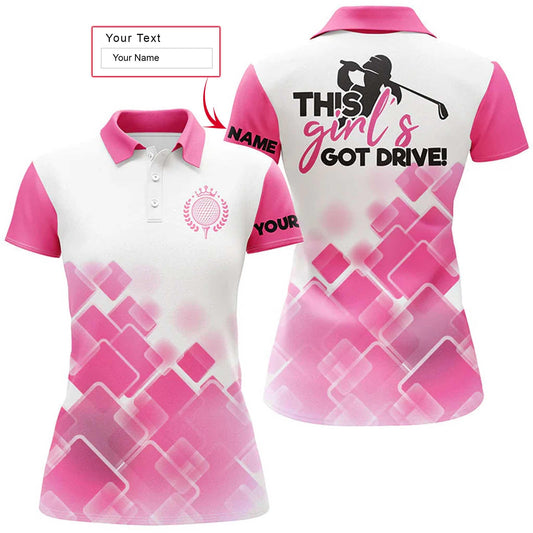 Golf Custom Name Women Polo Shirt, Pink Pattern, This Girl's Got Drive Personalized Women Polo Shirts, Golf Top, Gift For Ladies, Golf Lovers, Golfers - Amzanimalsgift