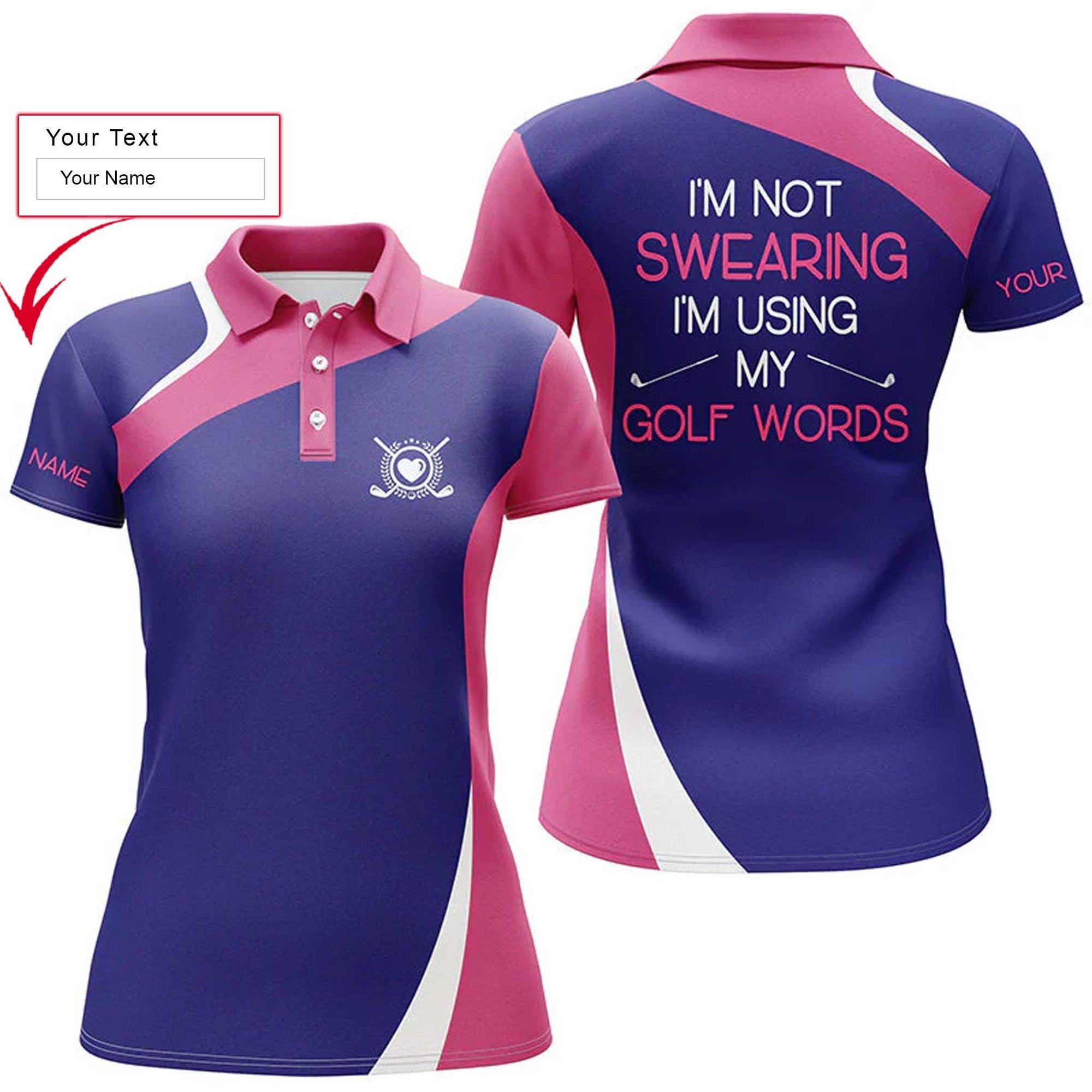 Golf Custom Name Women Polo Shirt, Pink Purple Personalized Women Polo Shirts, Golfing Gift For Ladies, I'm Not Swearing I'm Using My Golf Words - Amzanimalsgift