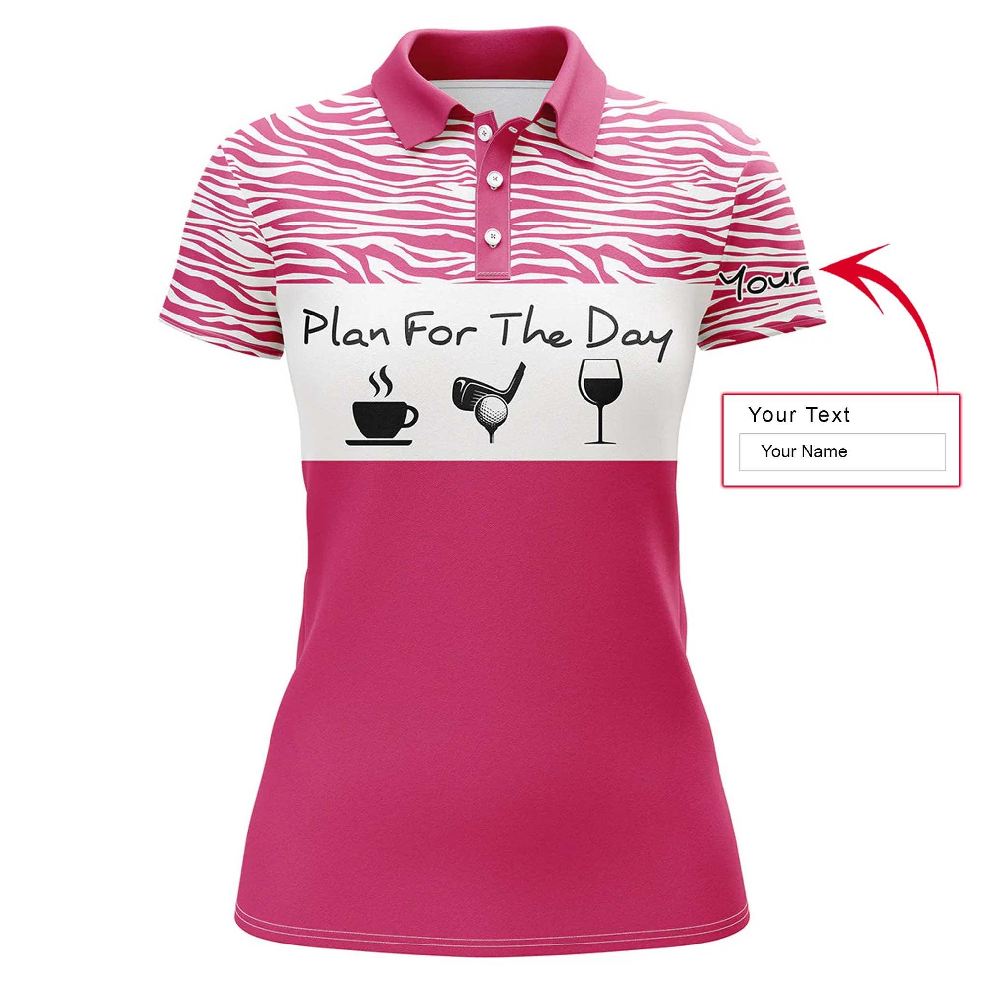 Golf Custom Name Women Polo Shirt, Plan For The Day Coffee Golf Wine, Funny Personalized Women Polo Shirts, Gift For Ladies, Golfers, Golf Lovers - Amzanimalsgift