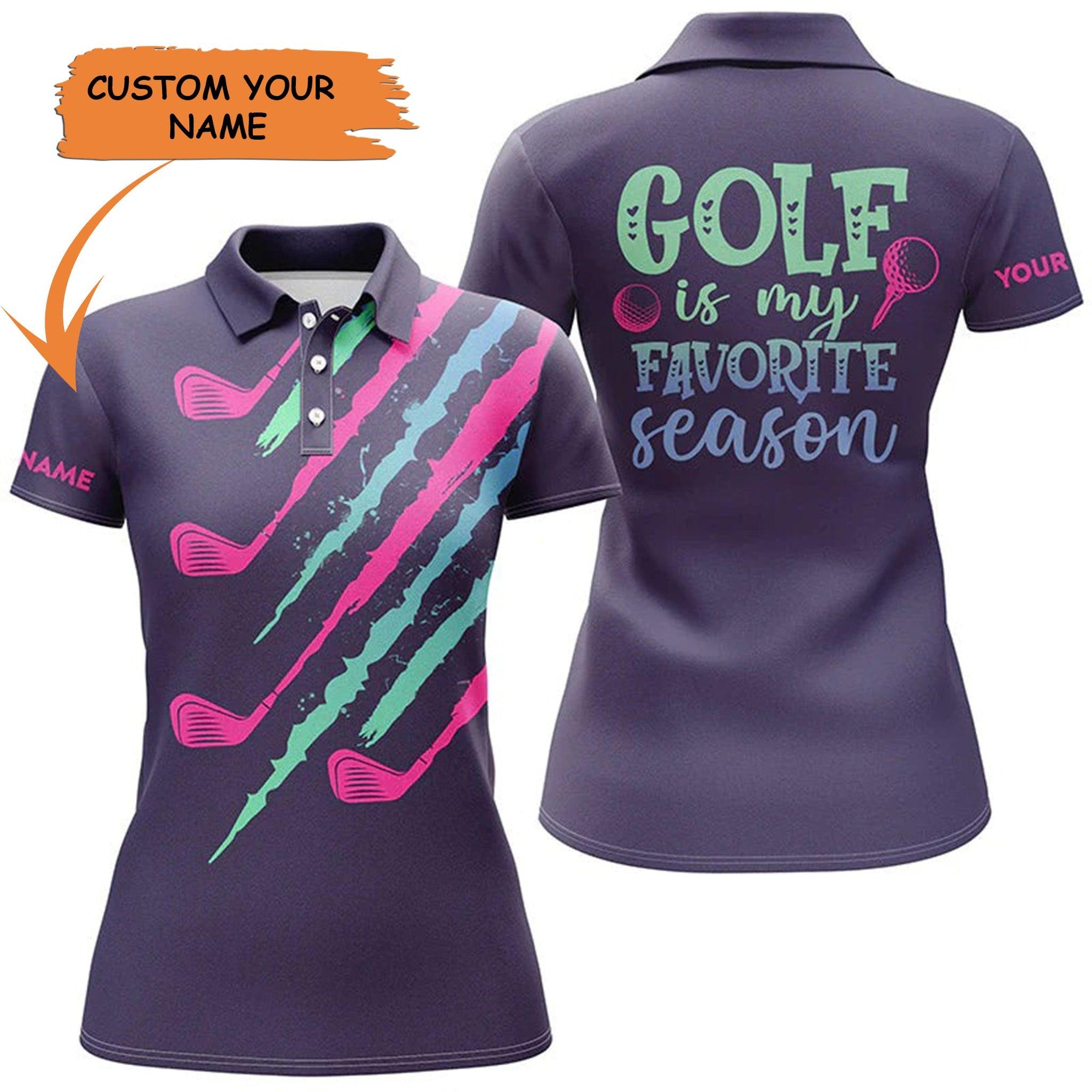 Golf Custom Name Women Polo Shirt, Purple Golf Is My Favorite Season Personalized Women Polo Shirt - Perfect Gift For Ladies, Golf Lovers, Golfers - Amzanimalsgift