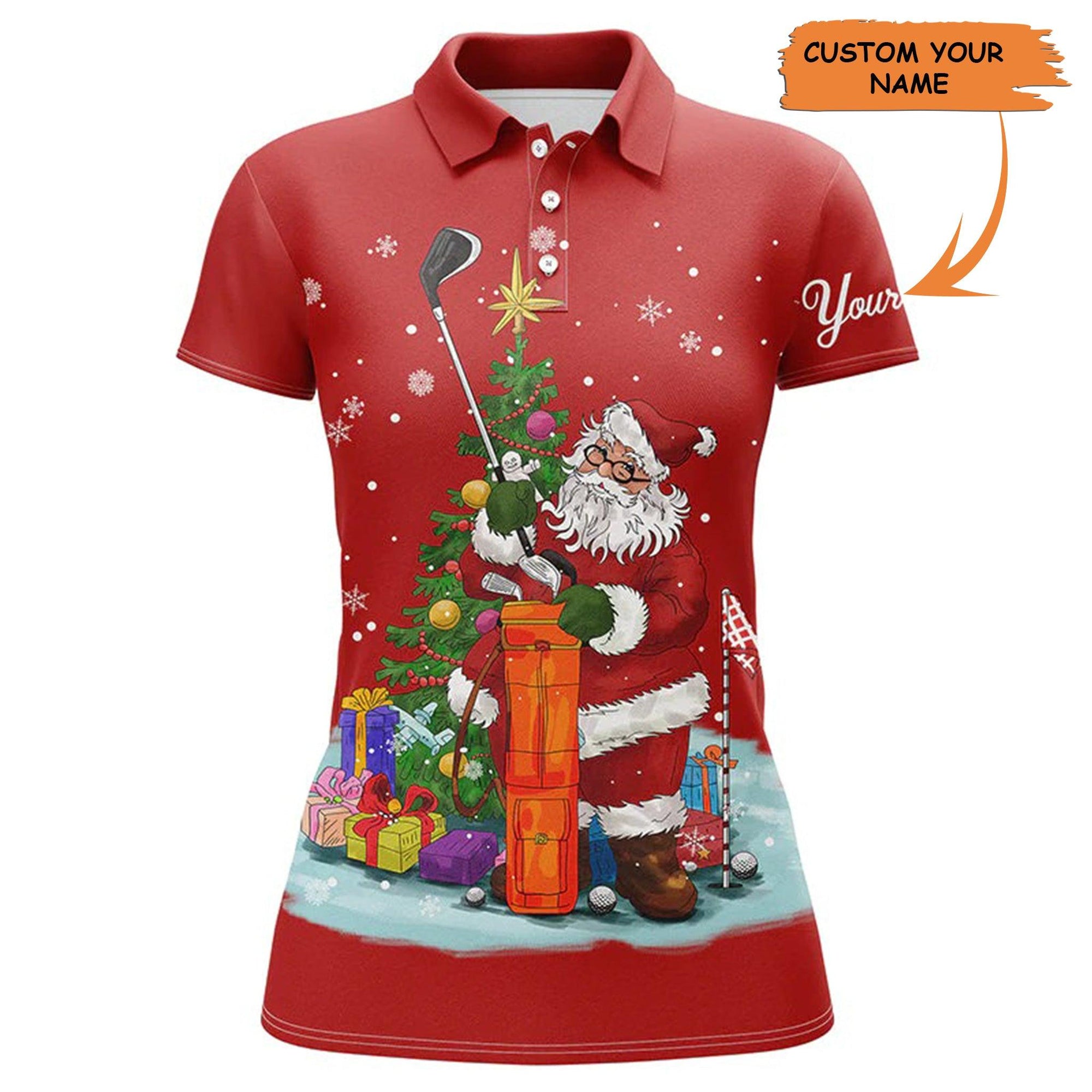 Golf Custom Name Women Polo Shirt, Santa Golfer Christmas Snow Personalized Women Polo Shirt - Perfect Gift For Ladies, Golf Lovers, Golfers - Amzanimalsgift