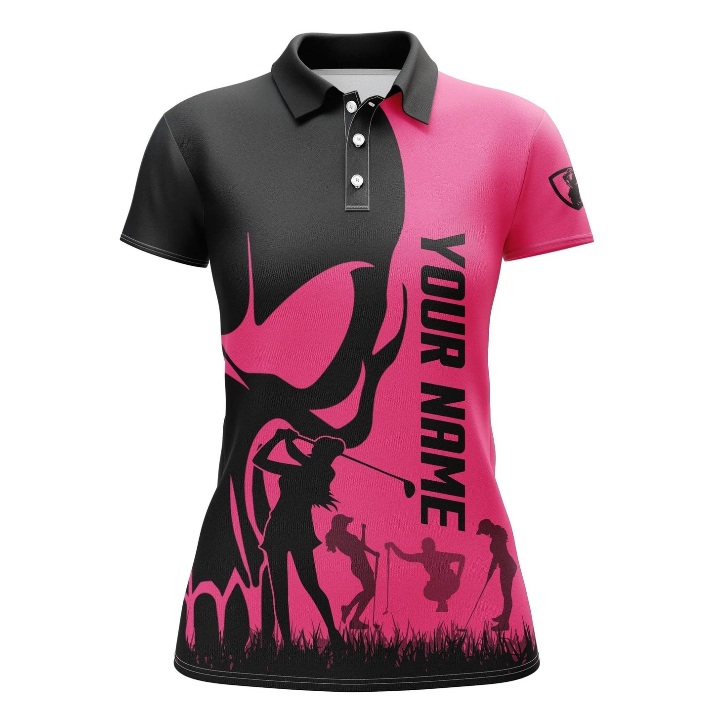 Golf Custom Name Women Polo Shirt, Skull Black Pink Personalized Women Polo Shirts, Golf Tops, Gift For Ladies, Golf Lovers, Golfers - Amzanimalsgift