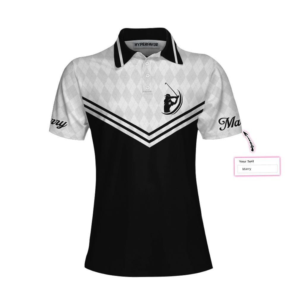 Golf Custom Name Women Polo Shirt, Swing Swear Repeat Black And White Personalized Women Polo Shirts, Golfing Gift For Ladies, Golfers, Golf Lovers - Amzanimalsgift