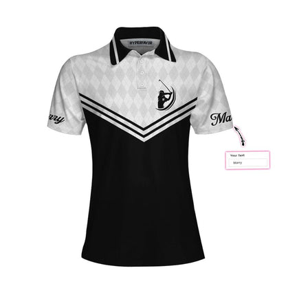 Golf Custom Name Women Polo Shirt, Swing Swear Repeat Black And White Personalized Women Polo Shirts, Golfing Gift For Ladies, Golfers, Golf Lovers - Amzanimalsgift
