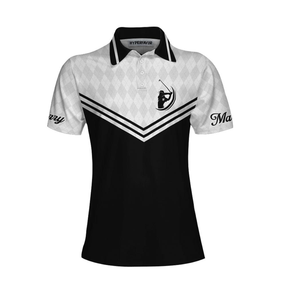 Golf Custom Name Women Polo Shirt, Swing Swear Repeat Black And White Personalized Women Polo Shirts, Golfing Gift For Ladies, Golfers, Golf Lovers - Amzanimalsgift